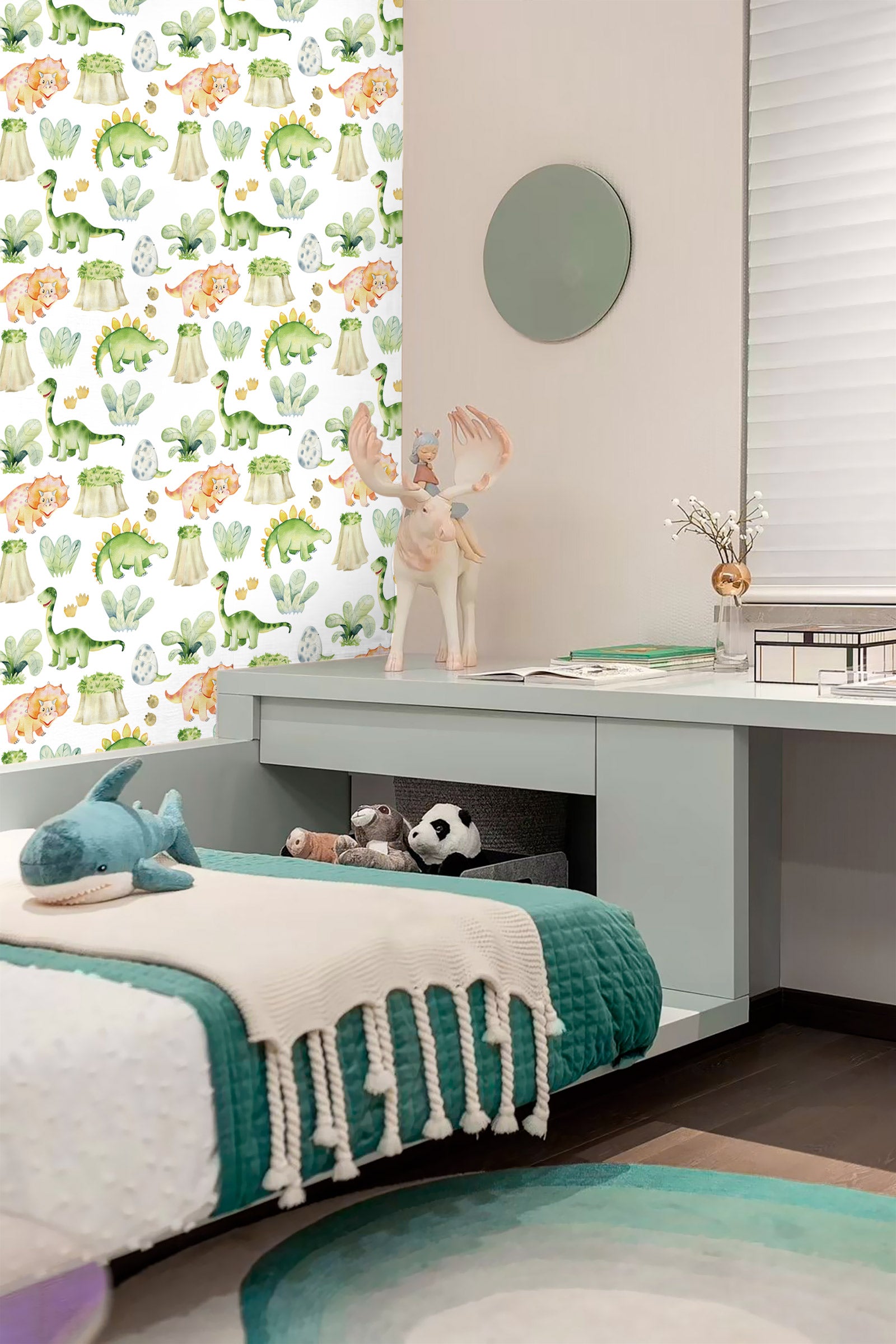 Peel and Stick Wallpaper Cartoon Dinosaur Wall Paper Sticker for Kids Removable Contact Paper DIY Decorations