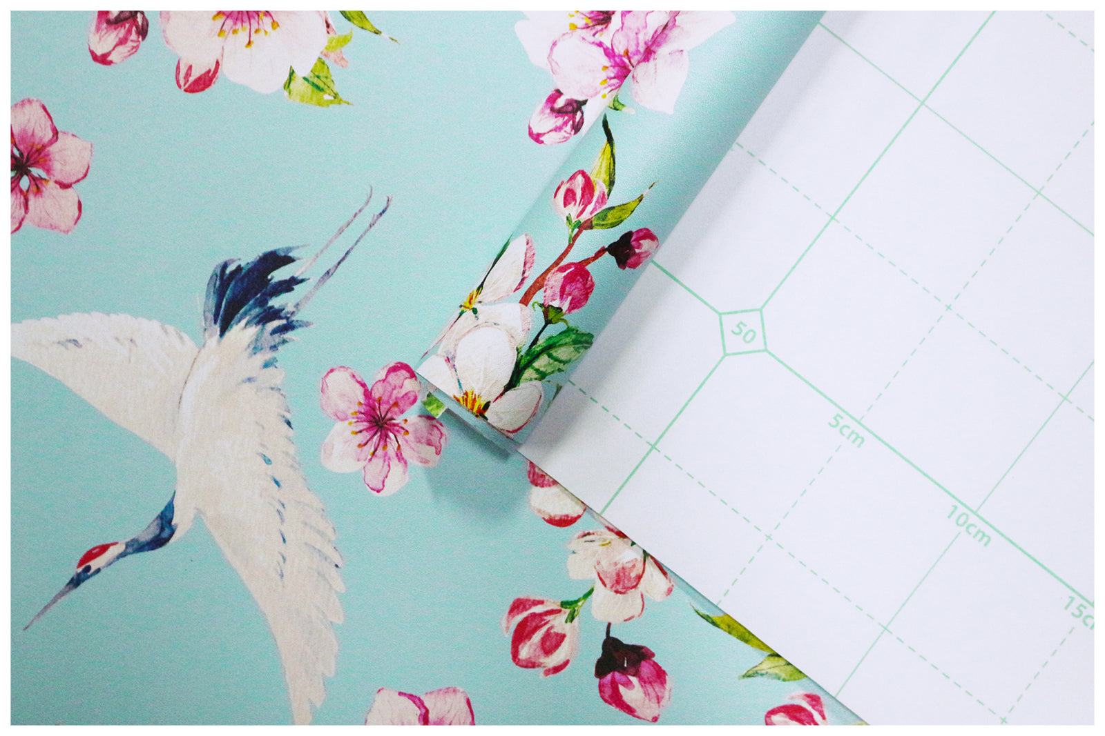 HaokHome 93073 Peel and Stick Wallpaper Cherry Blossom Floral Wallpaper Crane Birds Temporary Wallpaper for Walls