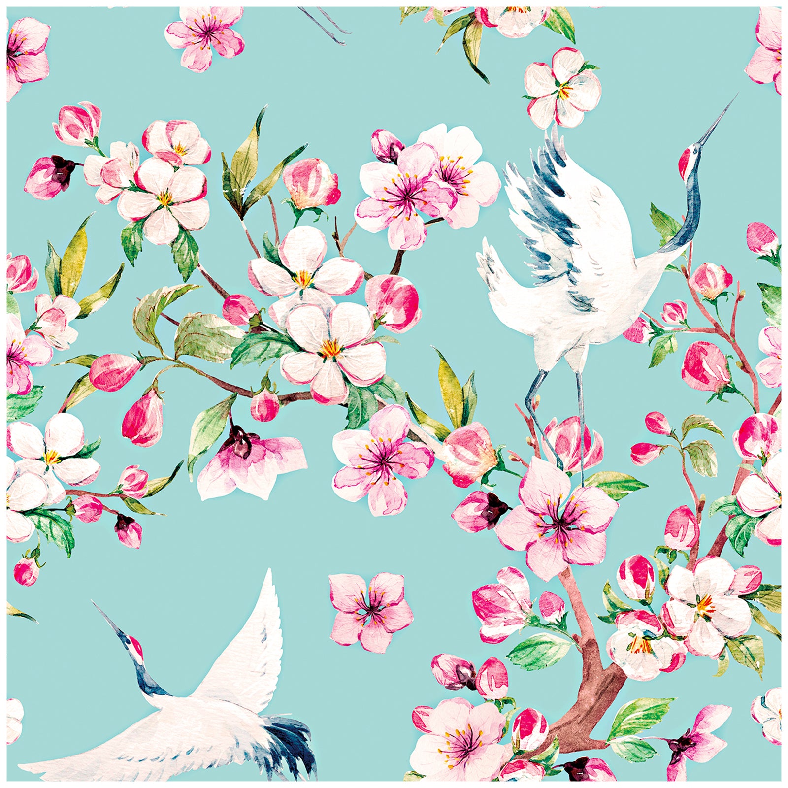 HaokHome 93073 Peel and Stick Wallpaper Cherry Blossom Floral Wallpaper Crane Birds Temporary Wallpaper for Walls