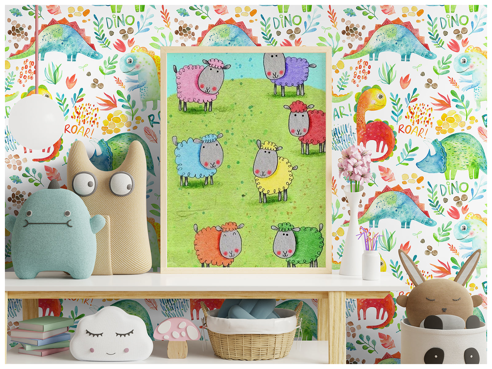 HaokHome 99034-2 Peel and Stick Wallpaper Dinosaur Cartoon Self Adhesive Wallpaper for Kids Bedroom Classroom