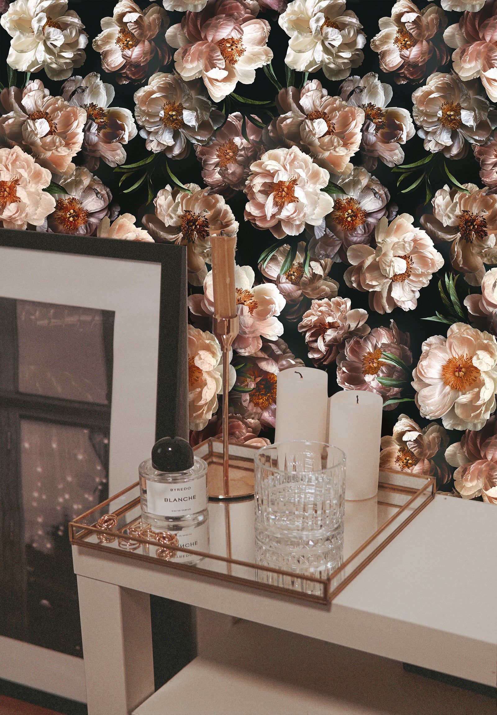 HaokHome 93278 Peel and Stick Wallpaper Floral Peony Black Pink Stick on Wallpaper Murals