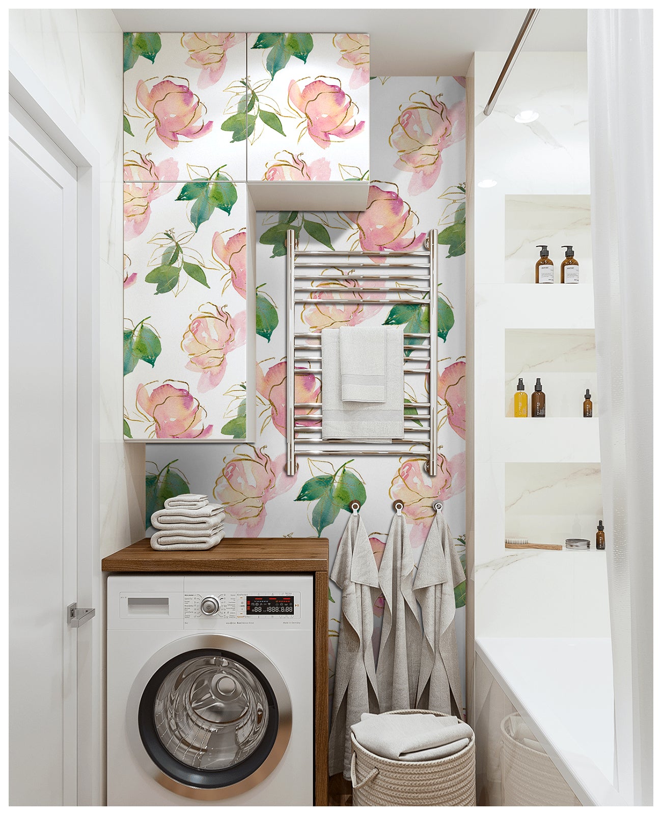 HaokHome 93249-1 Peel and Stick Wallpaper Floral Pink and Green for Teen Girls Bedroom, Living Room Wall Decor