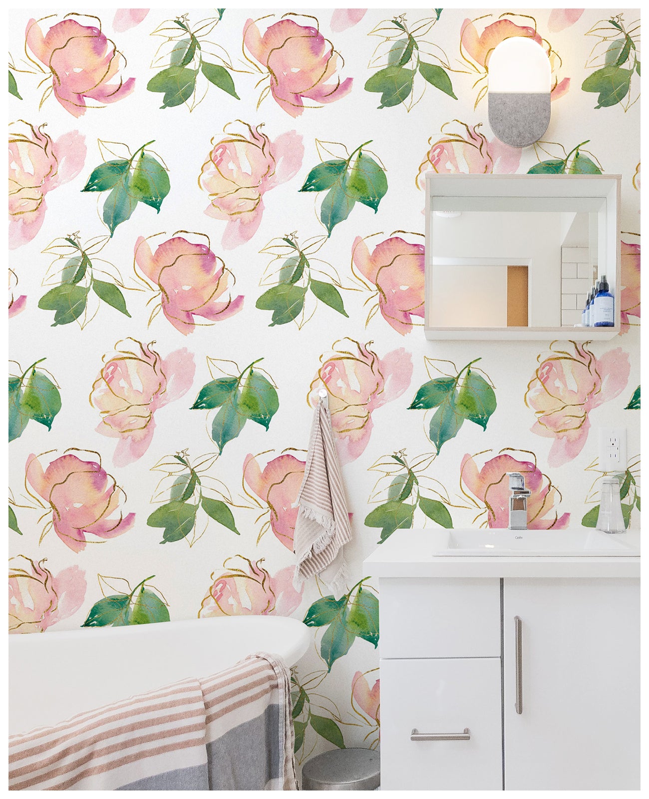 HaokHome 93249-1 Peel and Stick Wallpaper Floral Pink and Green for Teen Girls Bedroom, Living Room Wall Decor