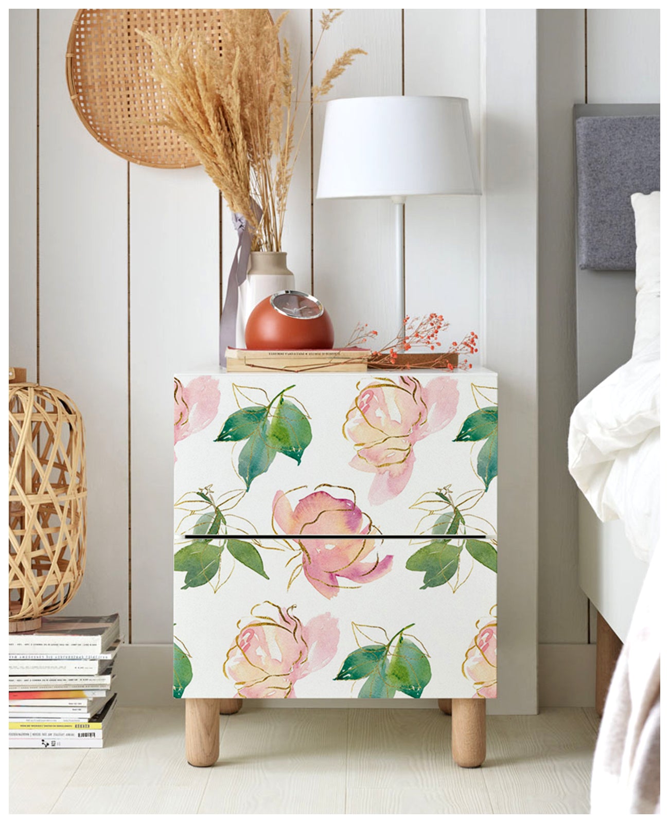 HaokHome 93249-1 Peel and Stick Wallpaper Floral Pink and Green for Teen Girls Bedroom, Living Room Wall Decor