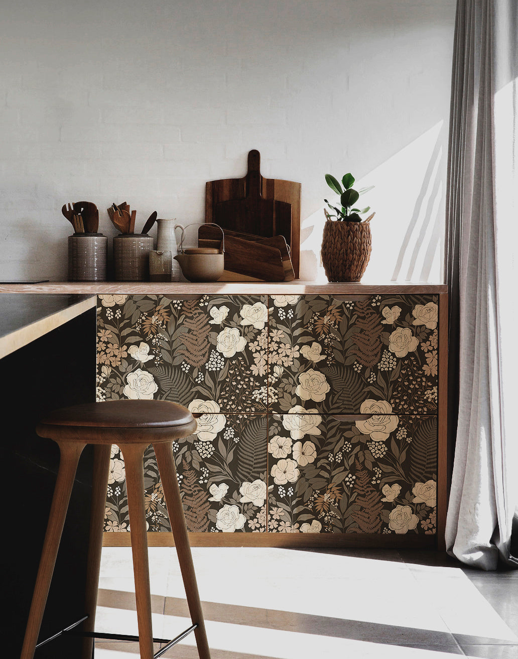 HAOKHOME 93276 Peel and Stick Wallpaper Floral Vintage Removable Rose Leaf Black/Brown/Beige Stick on Mural