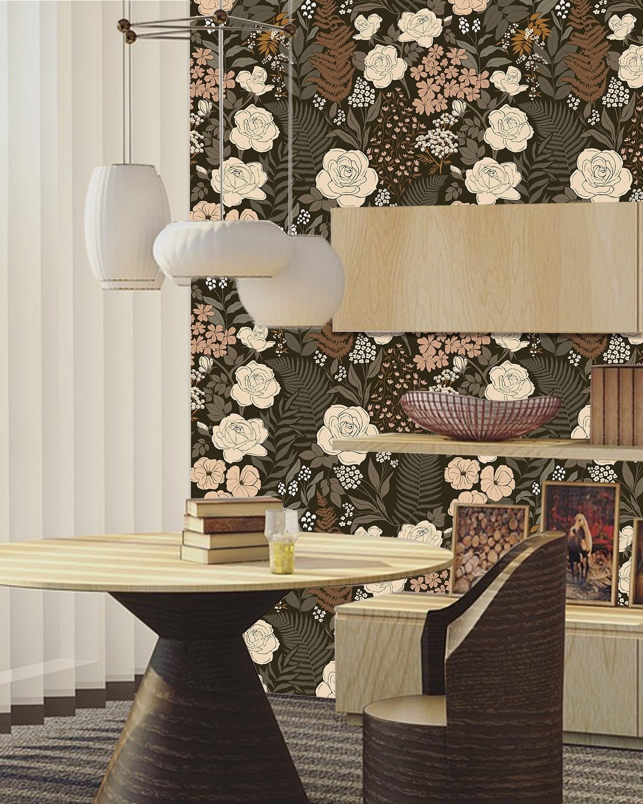 HAOKHOME 93276 Peel and Stick Wallpaper Floral Vintage Removable Rose Leaf Black/Brown/Beige Stick on Mural