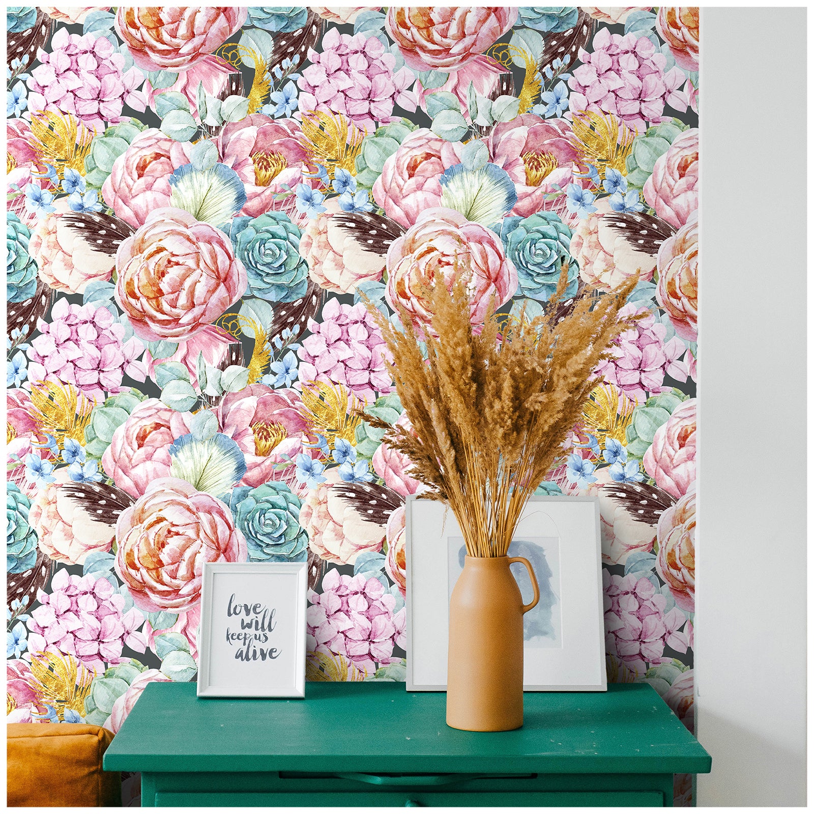 HaokHome 93071 Peony Floral Peel and Stick Wallpaper Removable BOHO Decoration