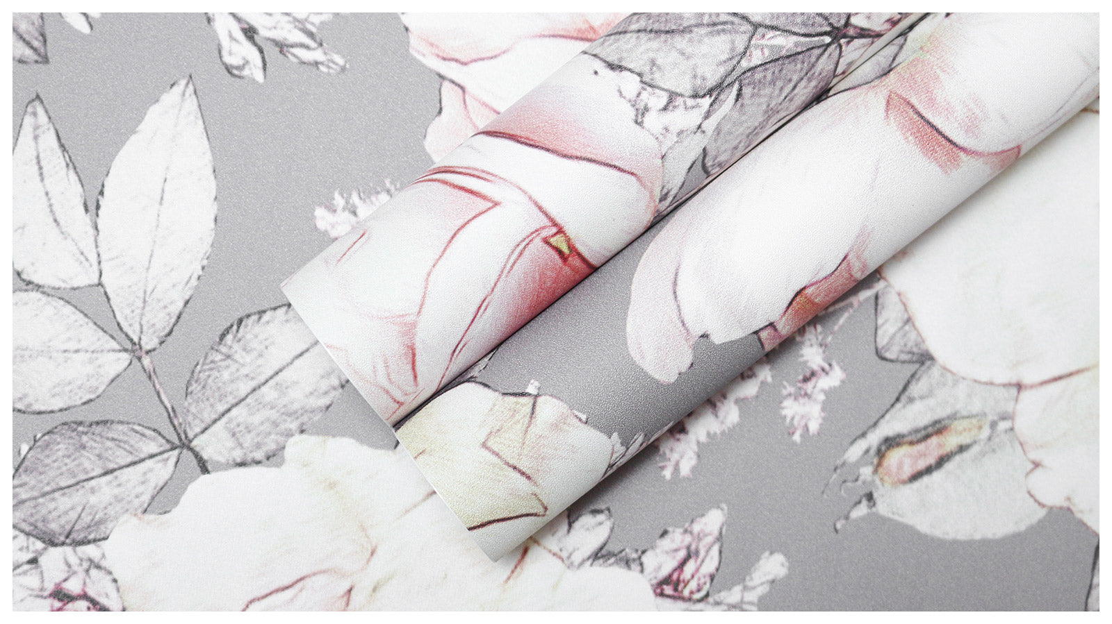 HaokHome 93012-2 Peony Floral Peel and Stick Wallpaper Removable Grey Pink Flowers Leaf Shelf Liner Contact Paper