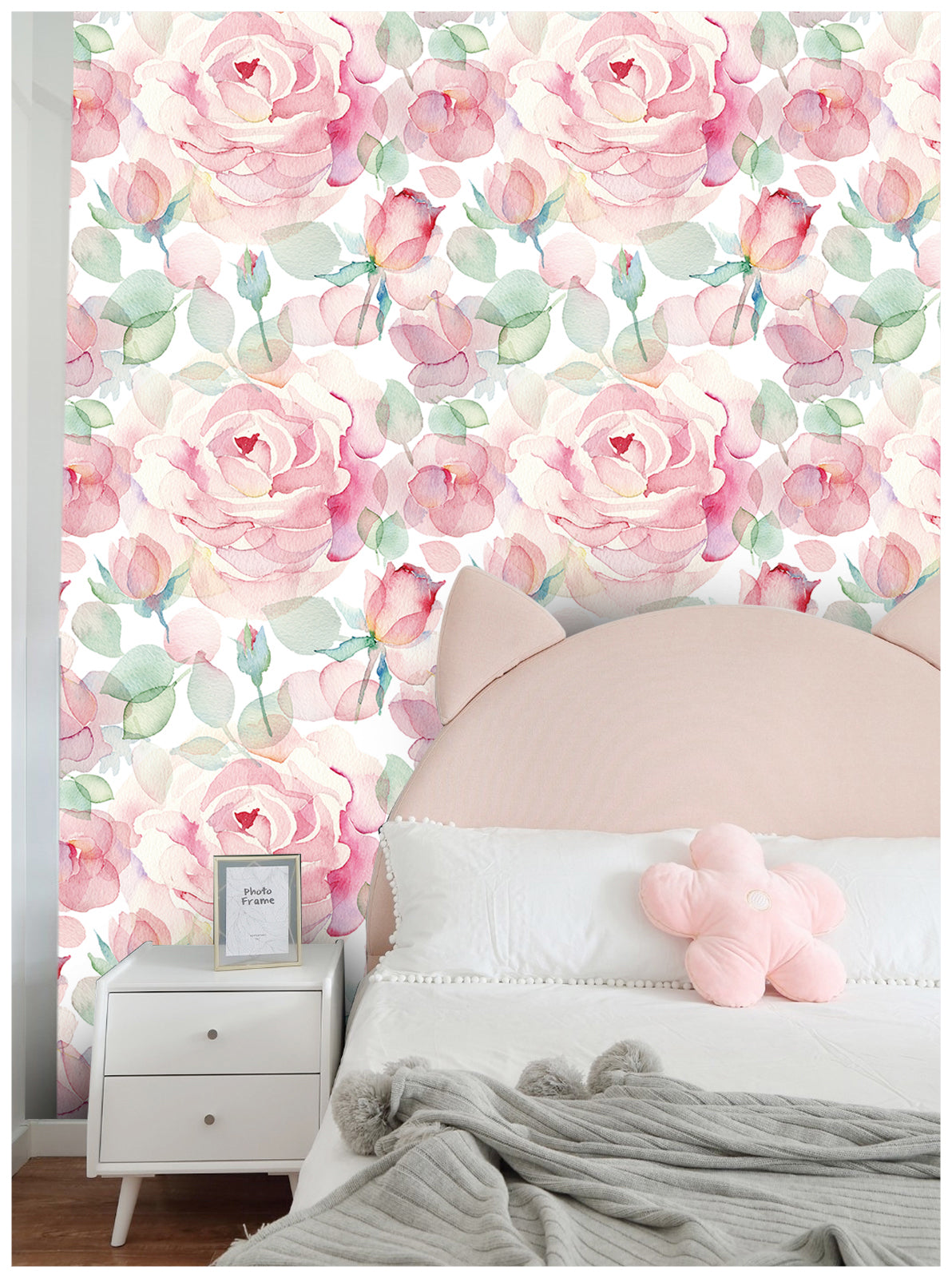 HaokHome 93035 Pink Floral Peel and Stick Wallpaper Flower Leaf Wall Contact Paper for Bedroom Decor