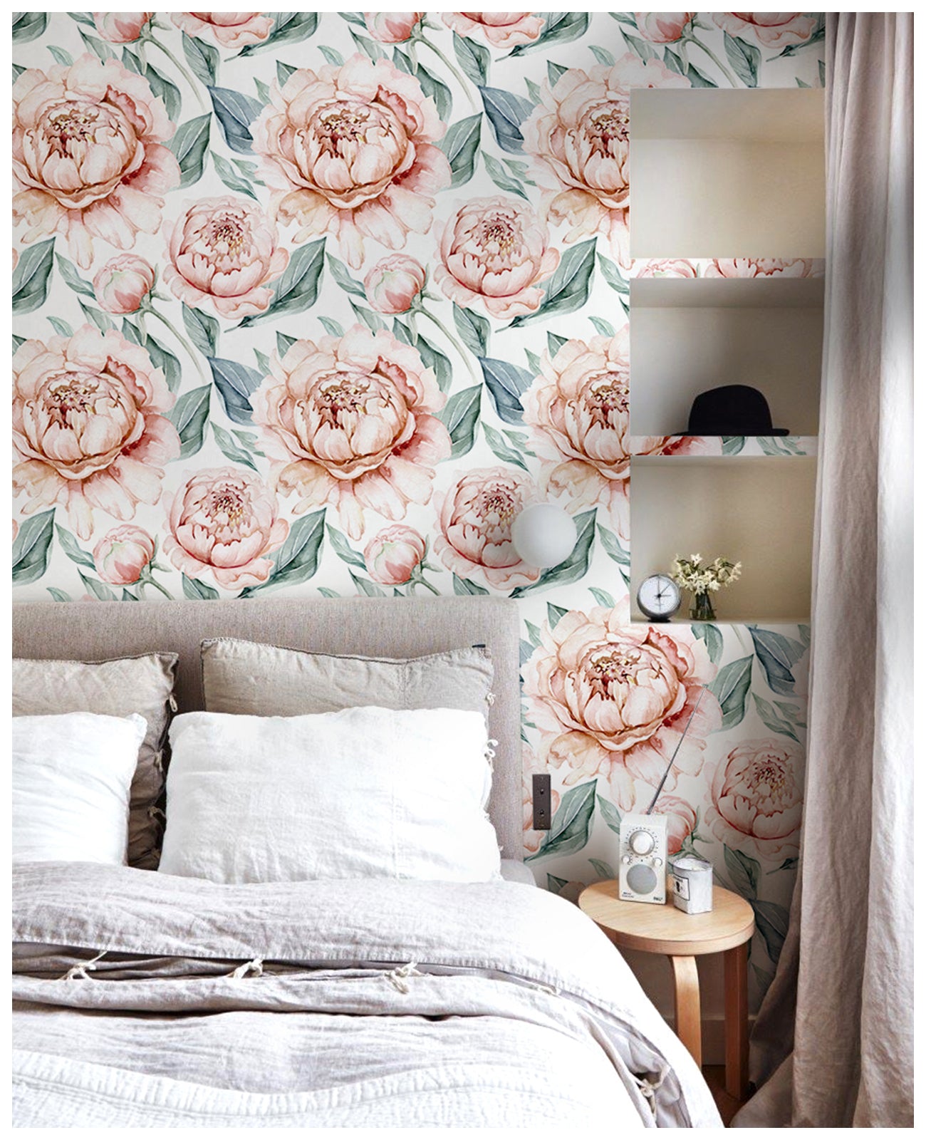 HaokHome 93237 Pink Floral Wallpaper Peel and Stick Large Flower Removable Wall Paper