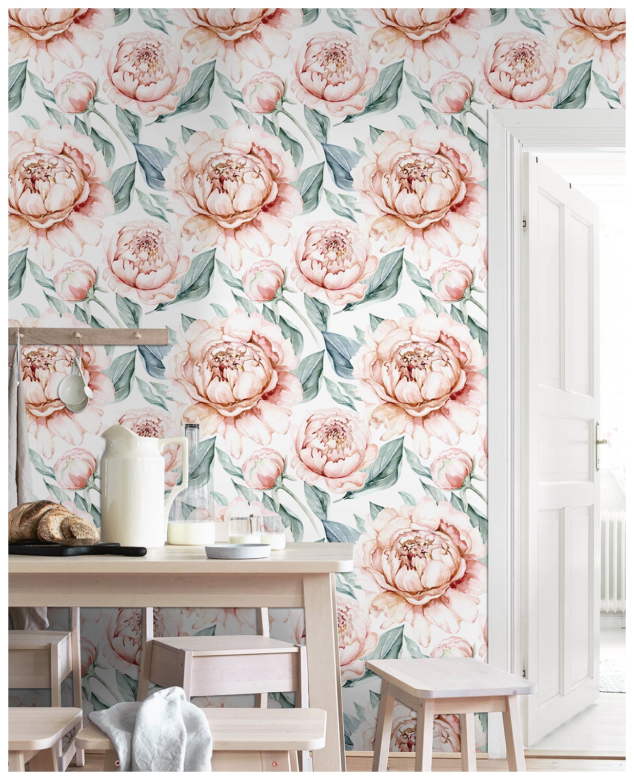 HaokHome 93237 Pink Floral Wallpaper Peel and Stick Large Flower Removable Wall Paper