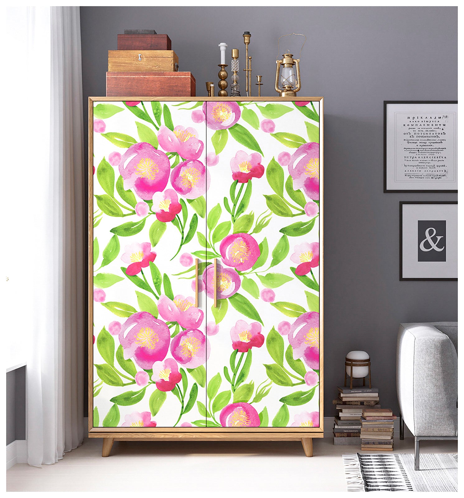 HaokHome 93124 Pink Floral Wallpaper Spring Flowers Self Adhesive Wallpaper Removable for Rooms Decor