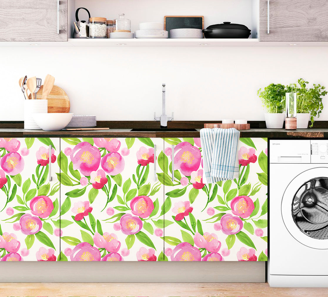 HaokHome 93124 Pink Floral Wallpaper Spring Flowers Self Adhesive Wallpaper Removable for Rooms Decor