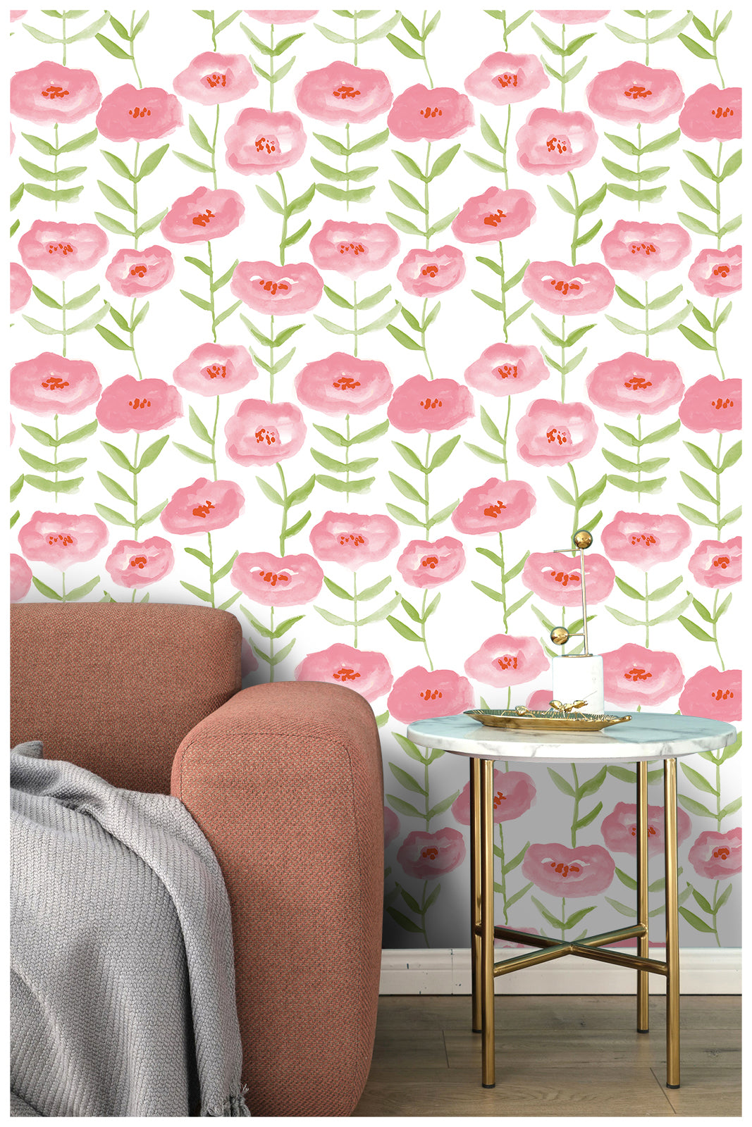 HaokHome 93056-1 Pink Peel and Stick Wallpaper Floral Pink Flowers Textured Contact Paper for Bedroom Wall Decor