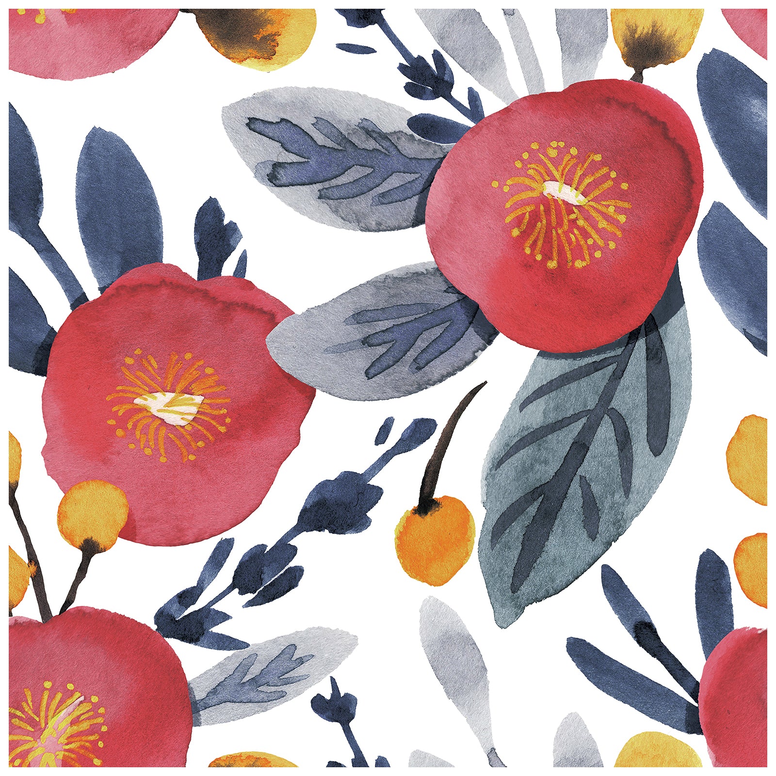 HaokHome 93121 Red Flowers Wallpaper Peel and Stick Wallpaper Murals Removable Contact Wall Paper