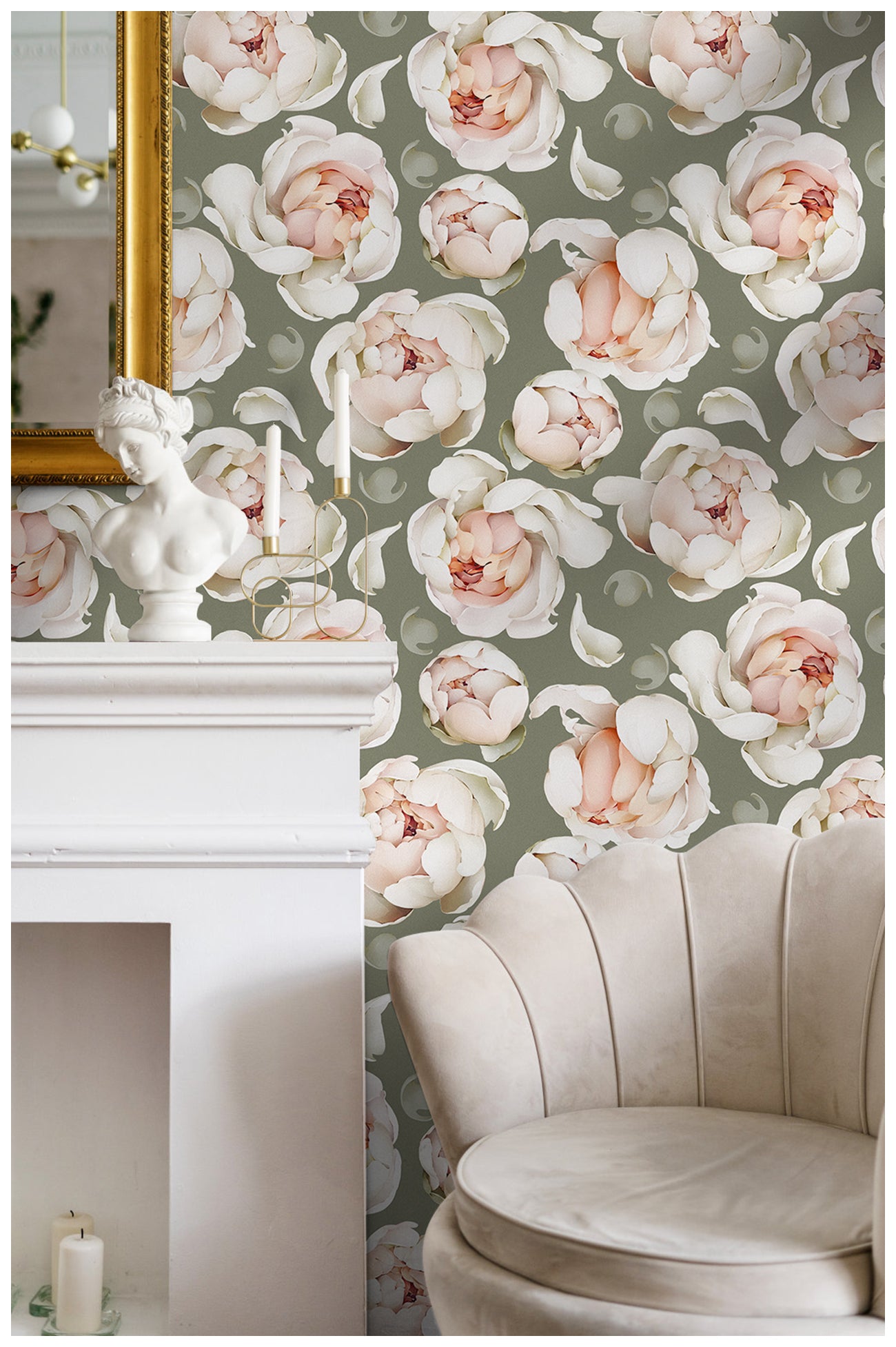 HaokHome 93254-2 Removable Wallpaper Peel and Stick Contact Paper Floral Oliva Wall Decor