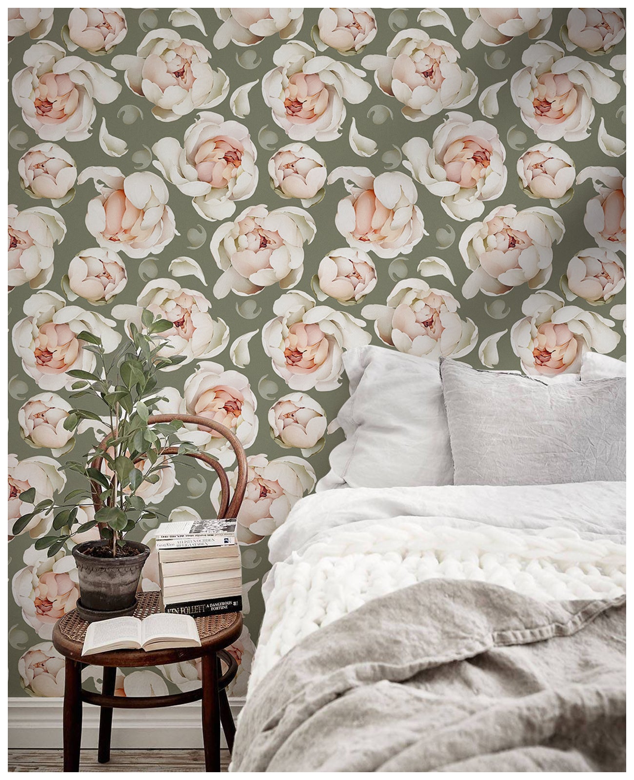 HaokHome 93254-2 Removable Wallpaper Peel and Stick Contact Paper Floral Oliva Wall Decor