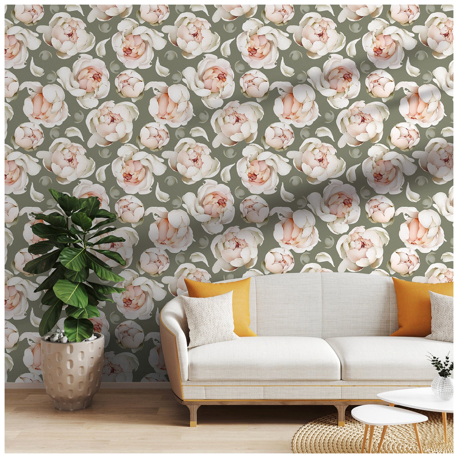 HaokHome 93254-2 Removable Wallpaper Peel and Stick Contact Paper Floral Oliva Wall Decor
