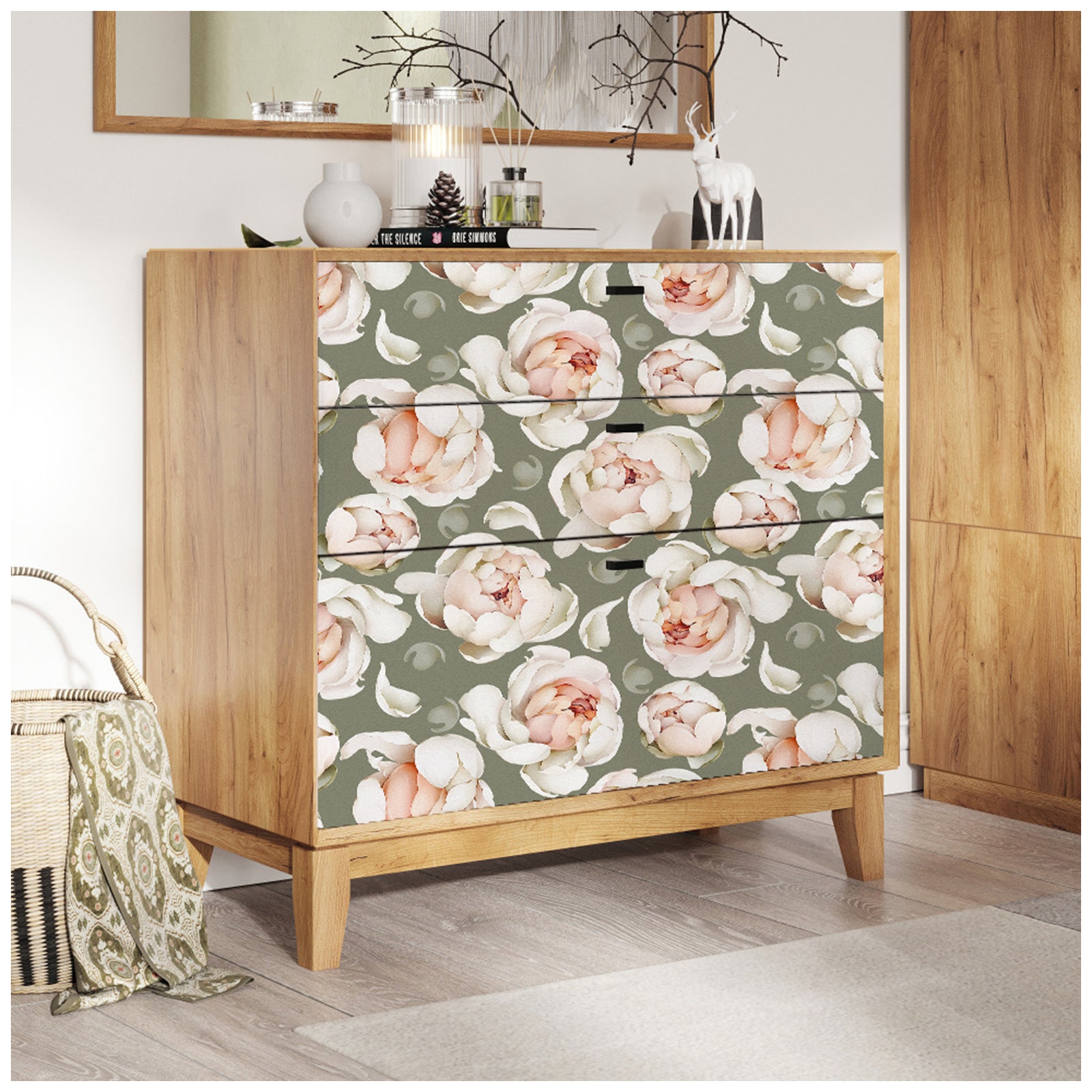 HaokHome 93254-2 Removable Wallpaper Peel and Stick Contact Paper Floral Oliva Wall Decor