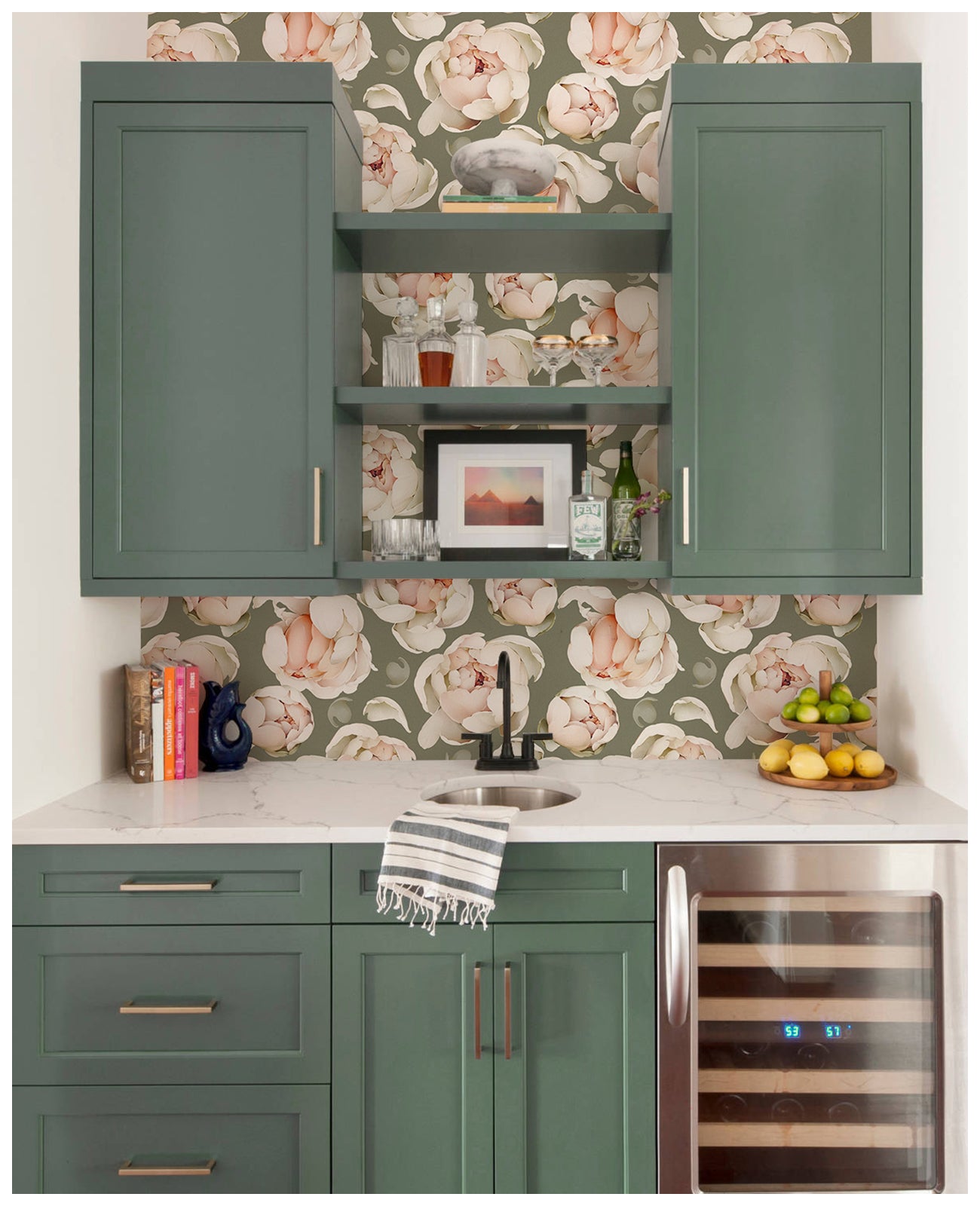 HaokHome 93254-2 Removable Wallpaper Peel and Stick Contact Paper Floral Oliva Wall Decor