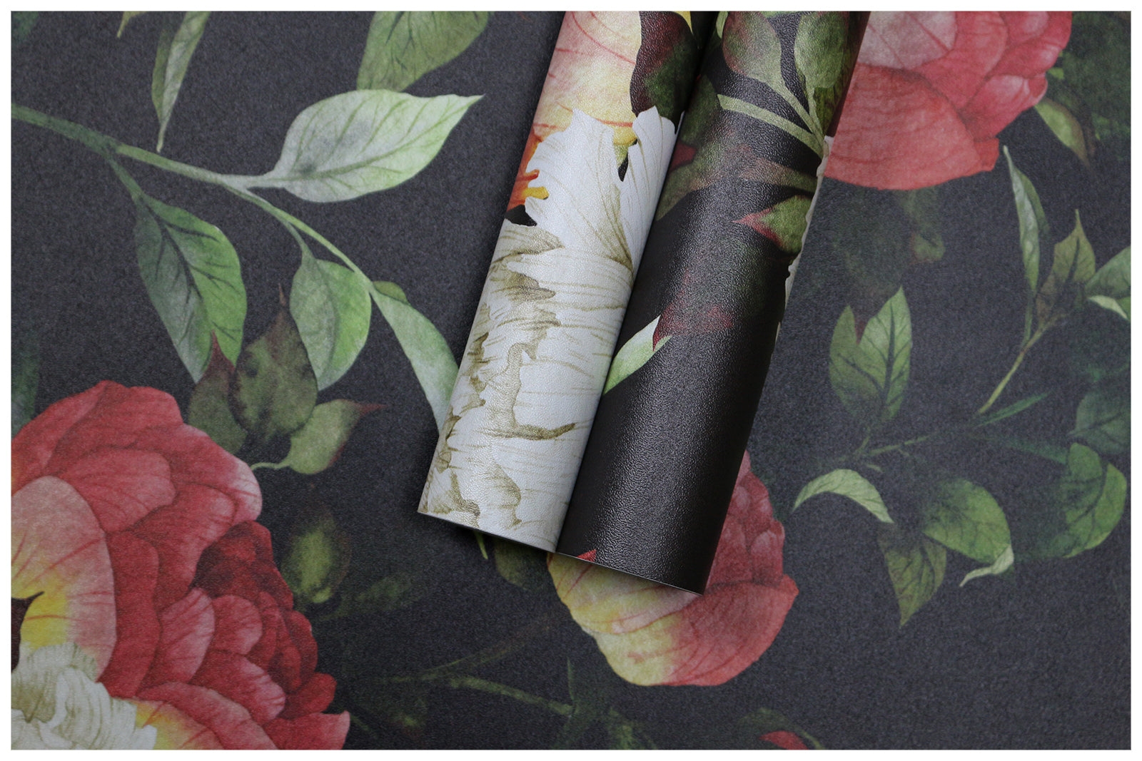 HaokHome 93099 Retro Black Floral Wallpaper Peony Red White Flowers Wall Decals Removable Wallpaper