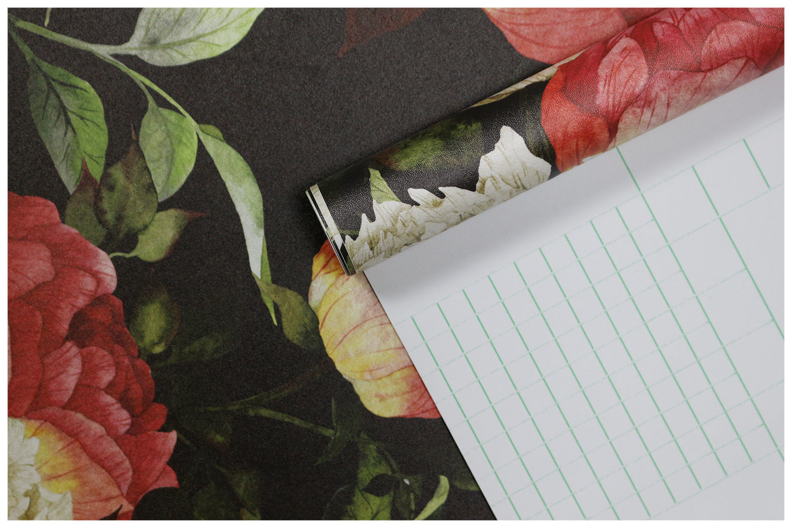 HaokHome 93099 Retro Black Floral Wallpaper Peony Red White Flowers Wall Decals Removable Wallpaper