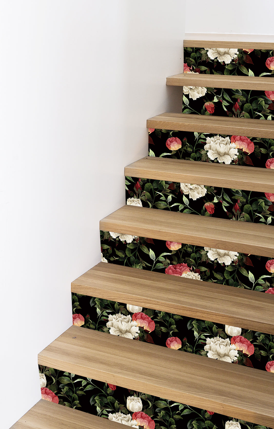 HaokHome 93099 Retro Black Floral Wallpaper Peony Red White Flowers Wall Decals Removable Wallpaper