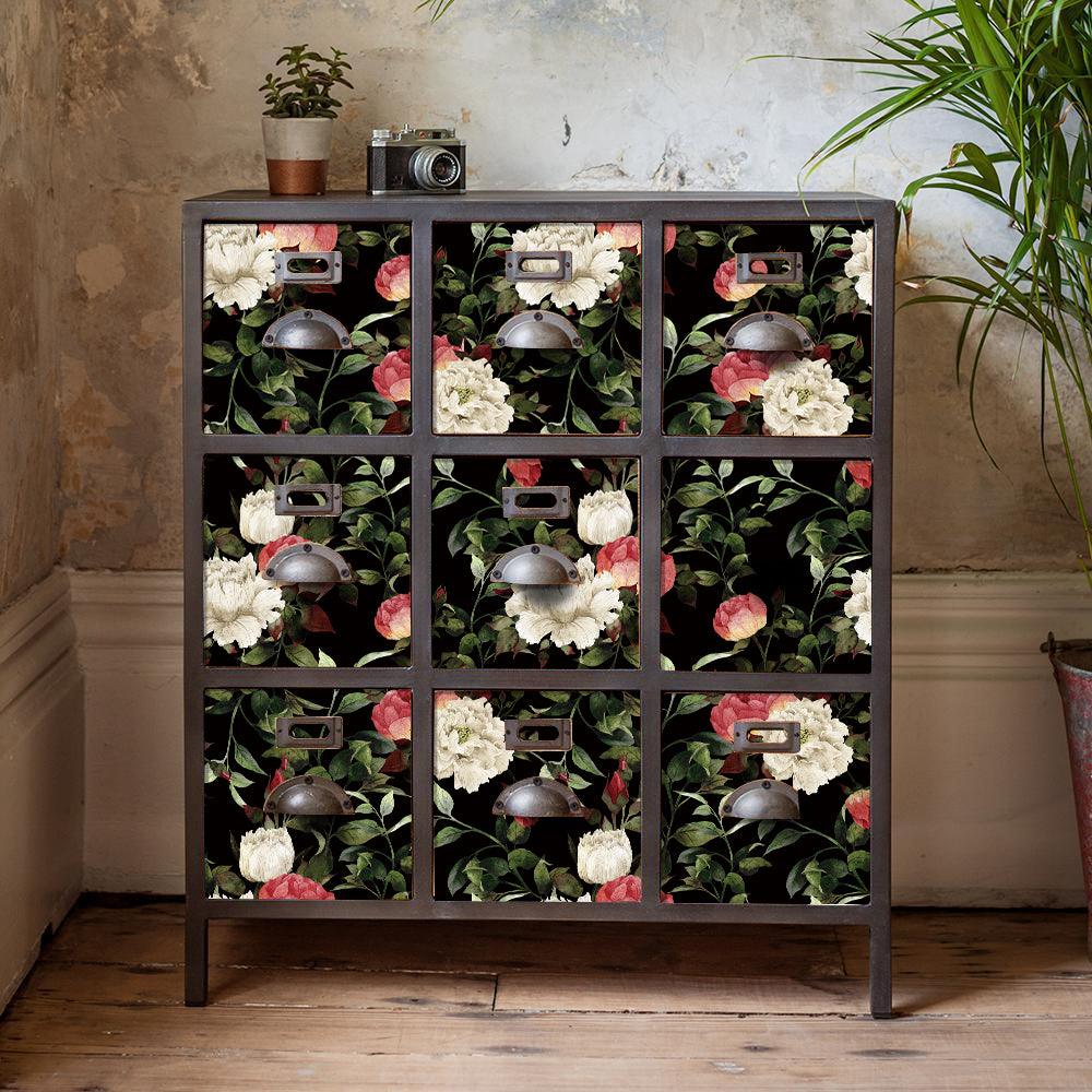 HaokHome 93099 Retro Black Floral Wallpaper Peony Red White Flowers Wall Decals Removable Wallpaper