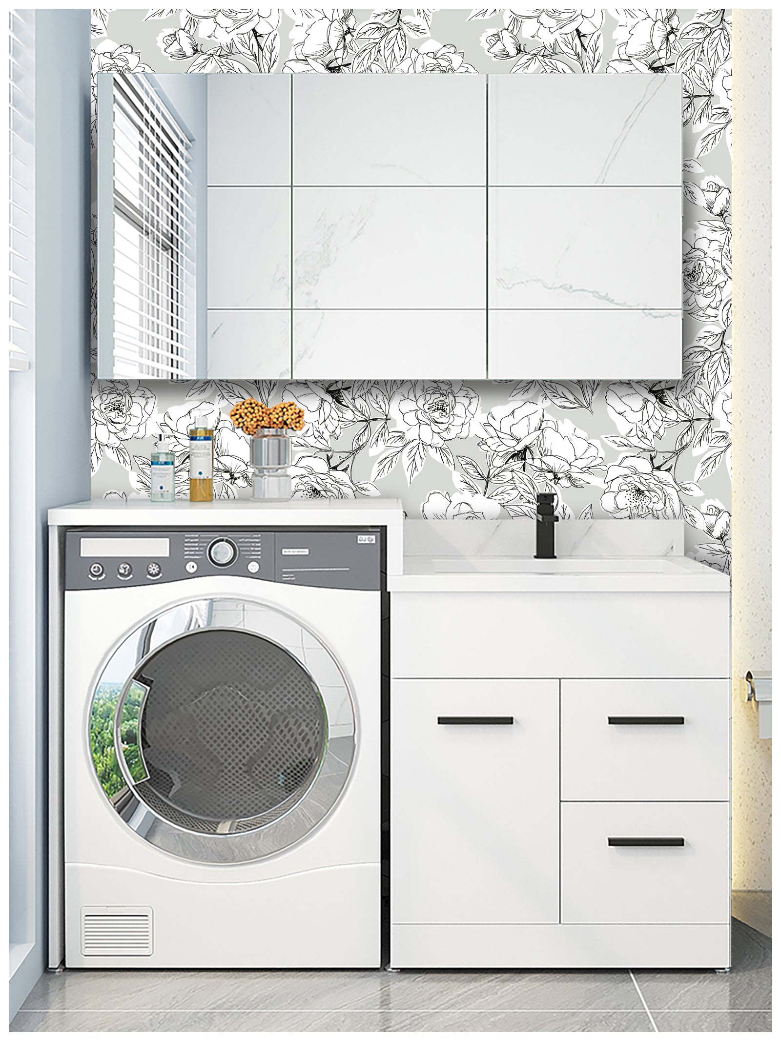 HaokHome 93171-1 Sketched Floral Peel and Stick Wallpaper Self Adhesive Mural Decorations