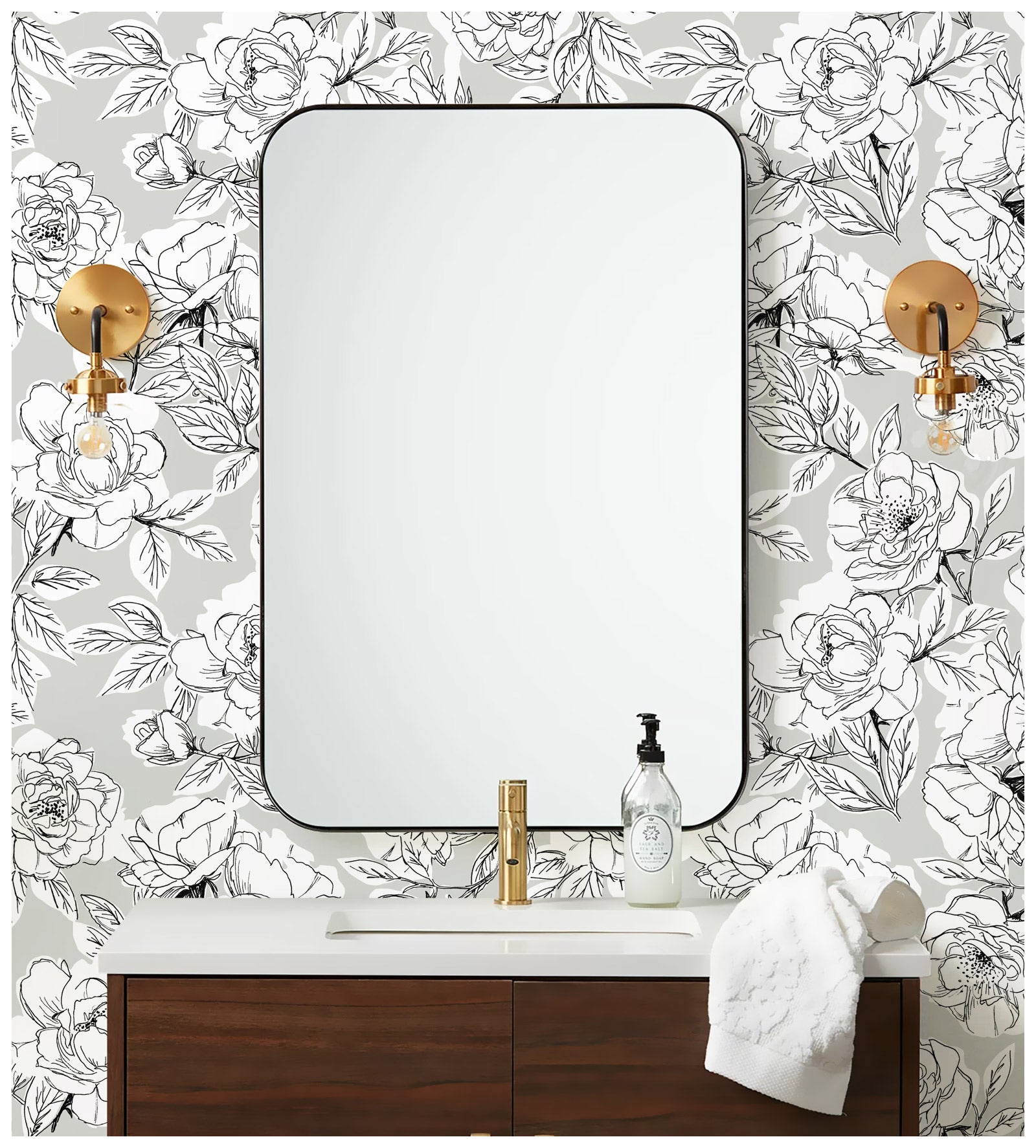 HaokHome 93171-1 Sketched Floral Peel and Stick Wallpaper Self Adhesive Mural Decorations