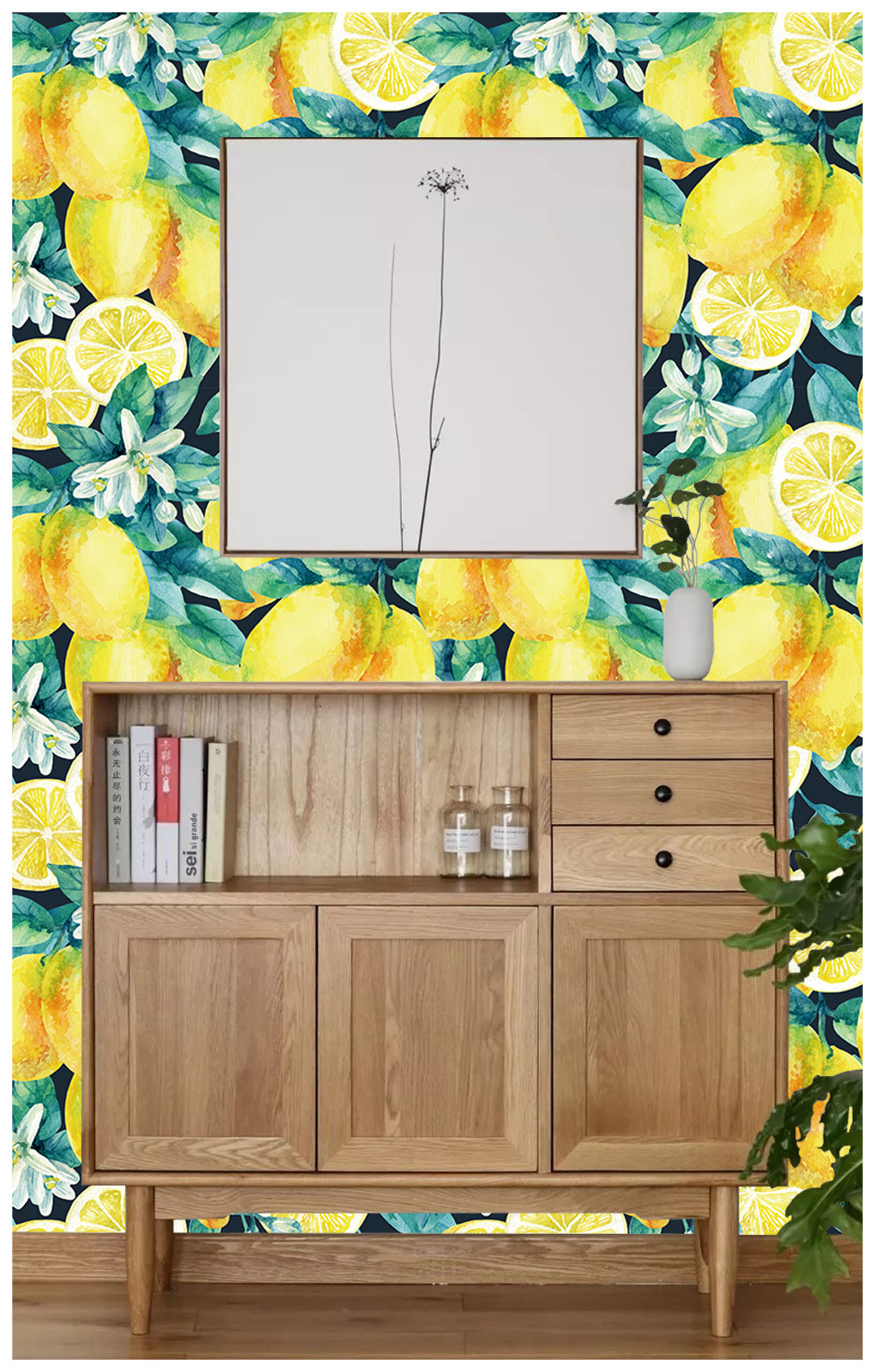 HaokHome 93036 Summer Lemon Tree Wallpaper Peel and Stick Boho Fruit Textured Wall Paper Removable for Bedroom Nursery Decorations, Green/Yellow