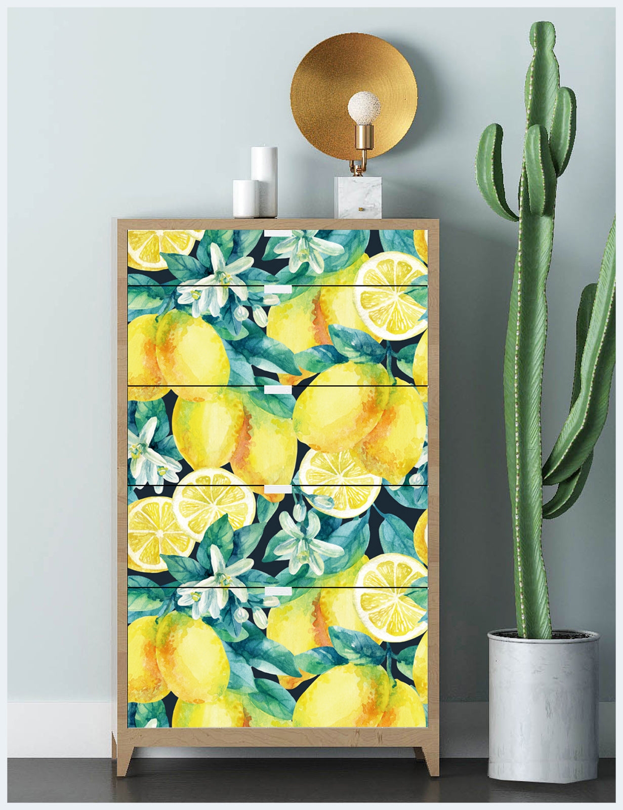 HaokHome 93036 Summer Lemon Tree Wallpaper Peel and Stick Boho Fruit Textured Wall Paper Removable for Bedroom Nursery Decorations, Green/Yellow