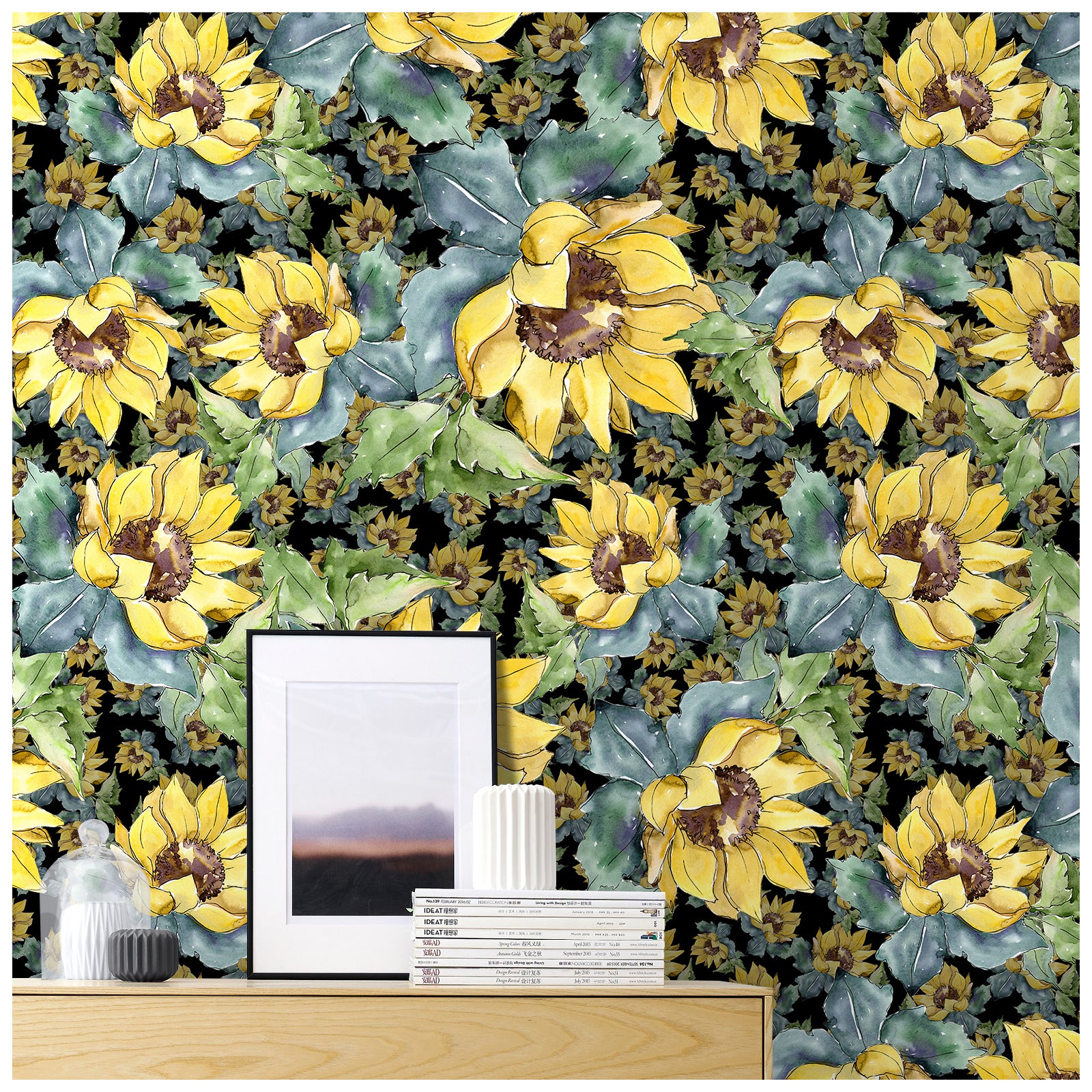 HaokHome 93146 Sunflower Floral Peel and Stick Wallpaper Removable Stick on Wall Decor