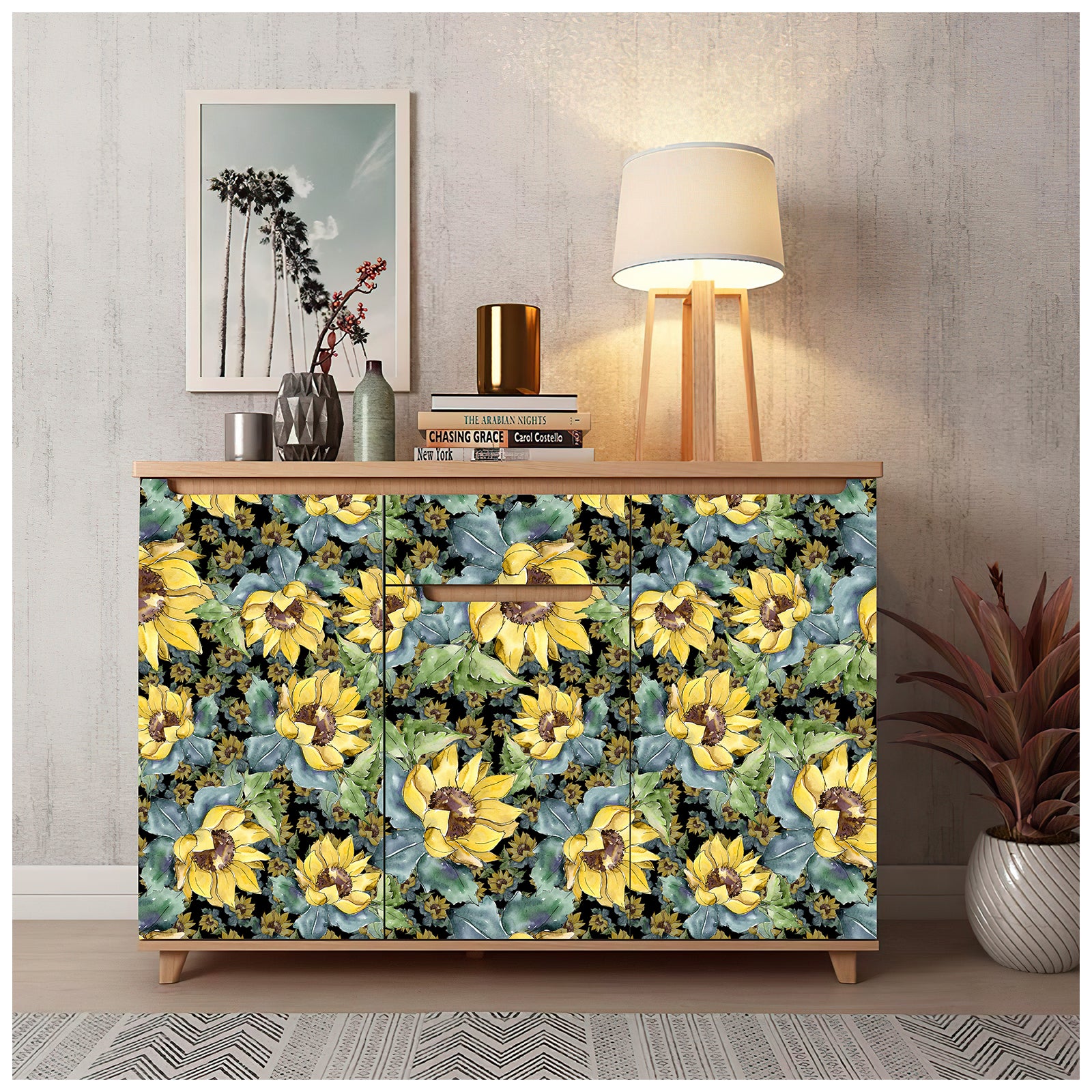 HaokHome 93146 Sunflower Floral Peel and Stick Wallpaper Removable Stick on Wall Decor