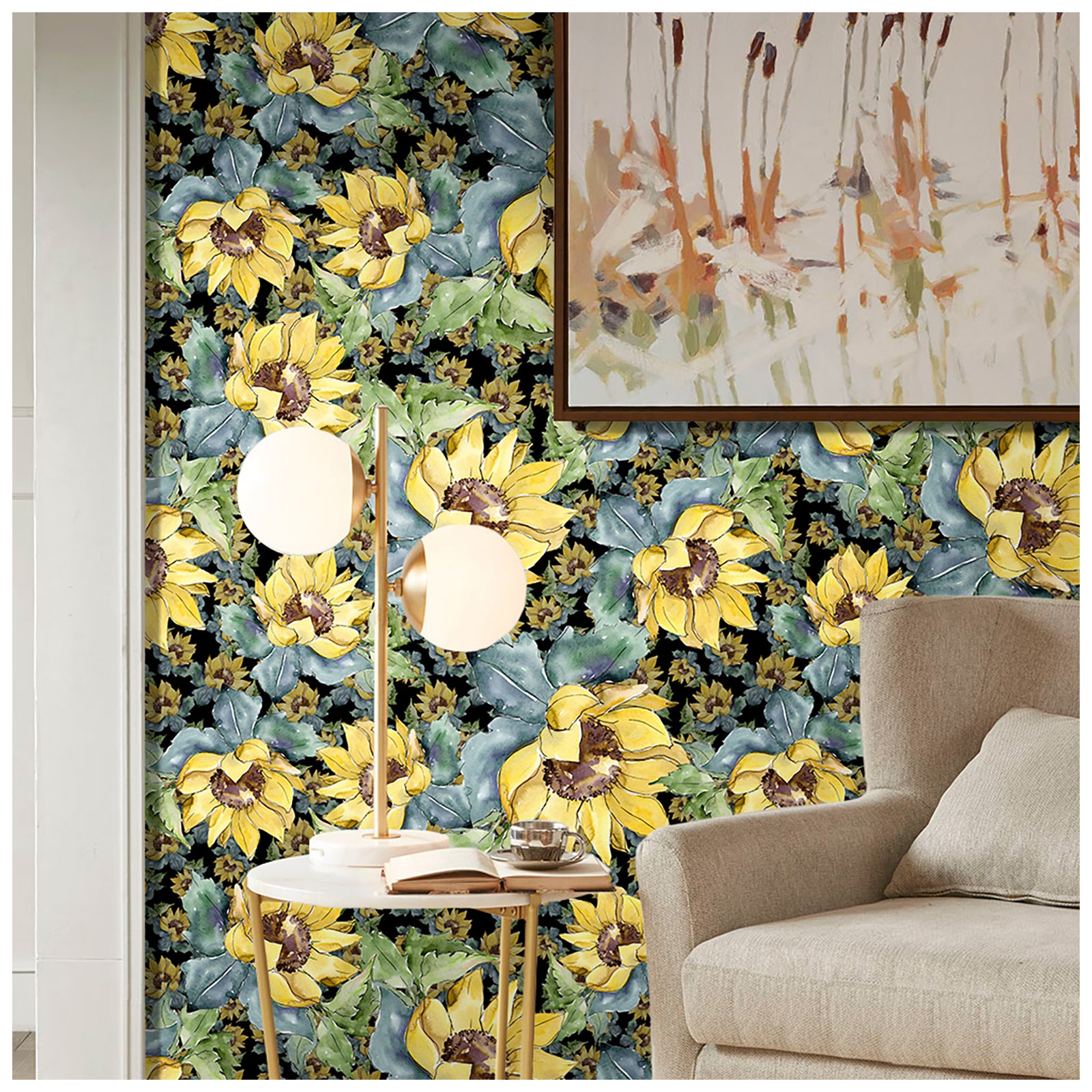 HaokHome 93146 Sunflower Floral Peel and Stick Wallpaper Removable Stick on Wall Decor