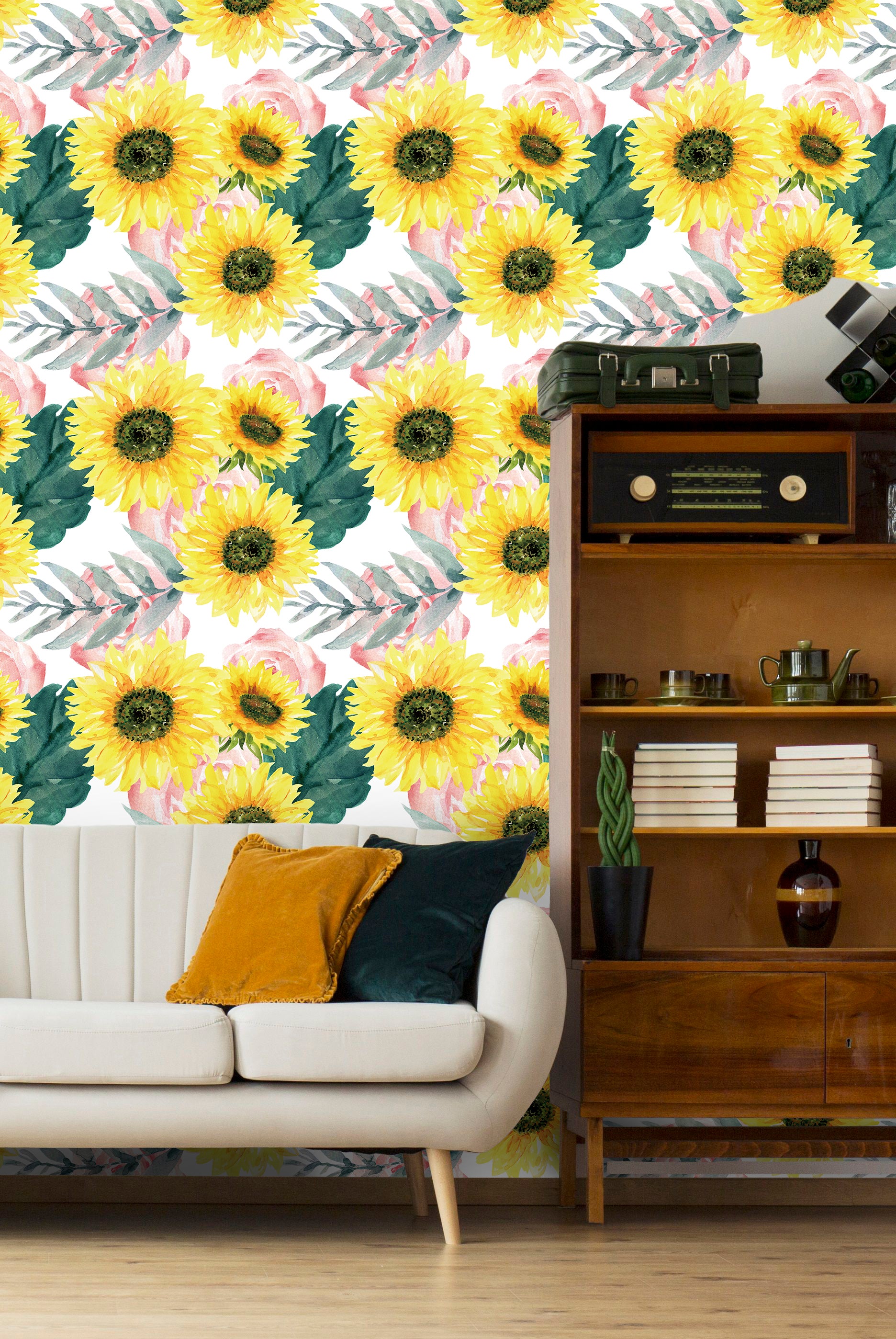 HaokHome 93082 Sunflower Peel and Stick Wallpaper Floral Yellow Wall Contact Paper for Bedroom Living Room Wall Decor