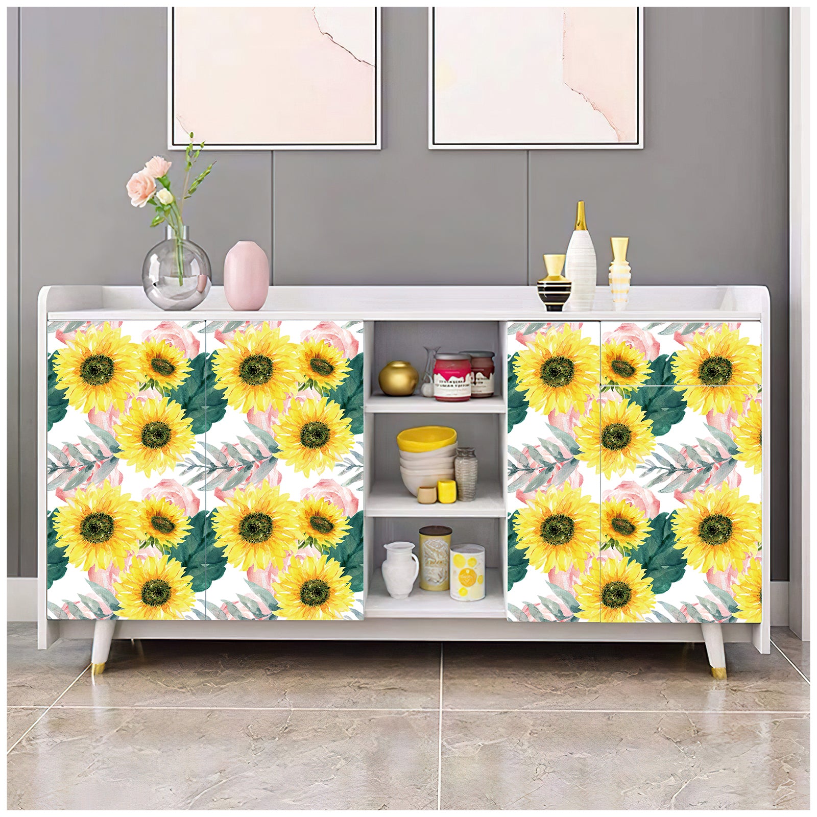 HaokHome 93082 Sunflower Peel and Stick Wallpaper Floral Yellow Wall Contact Paper for Bedroom Living Room Wall Decor