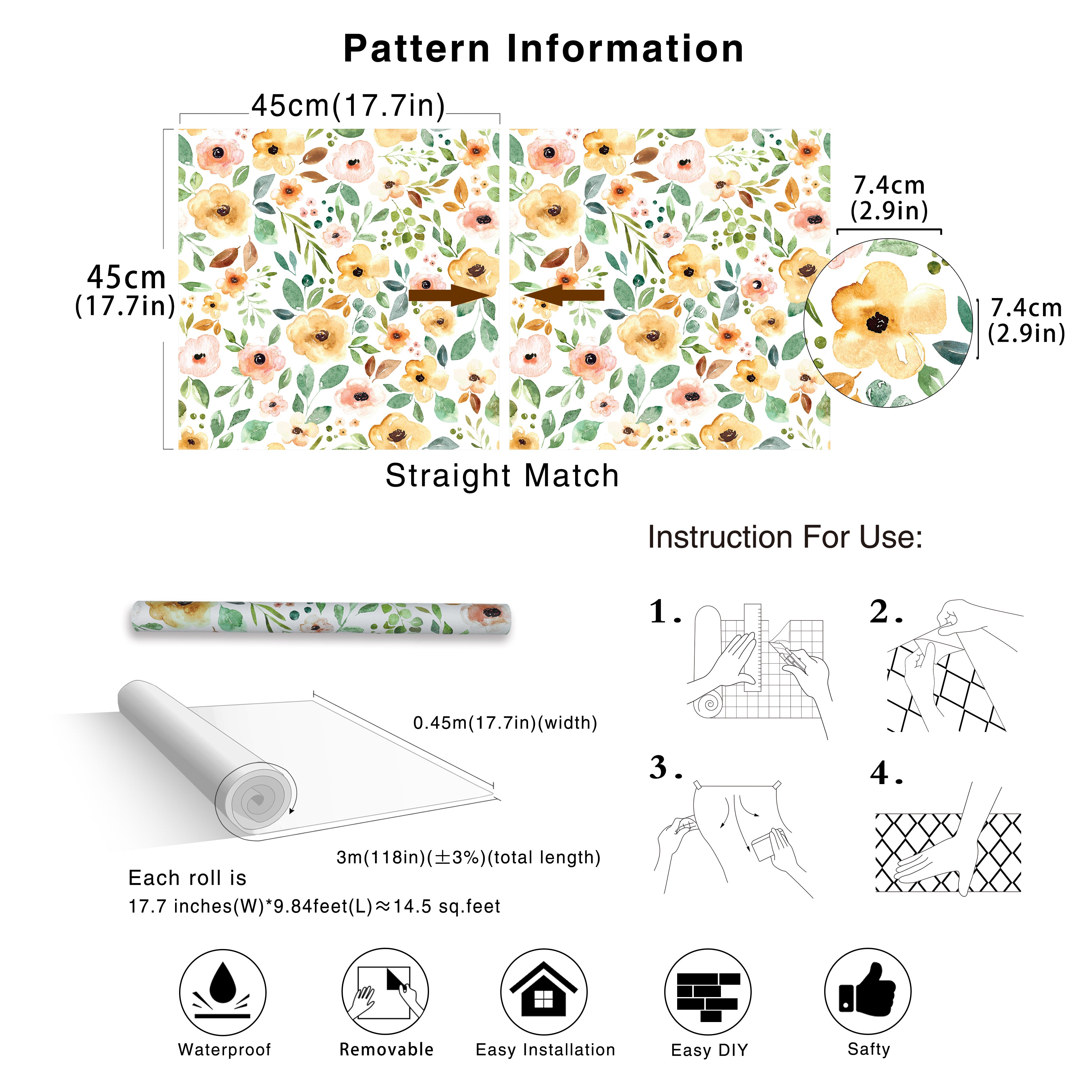 HaokHome 93216-2 Sunrise Floral Peel and Stick Wallpaper Removable Self Adhesive Decorative