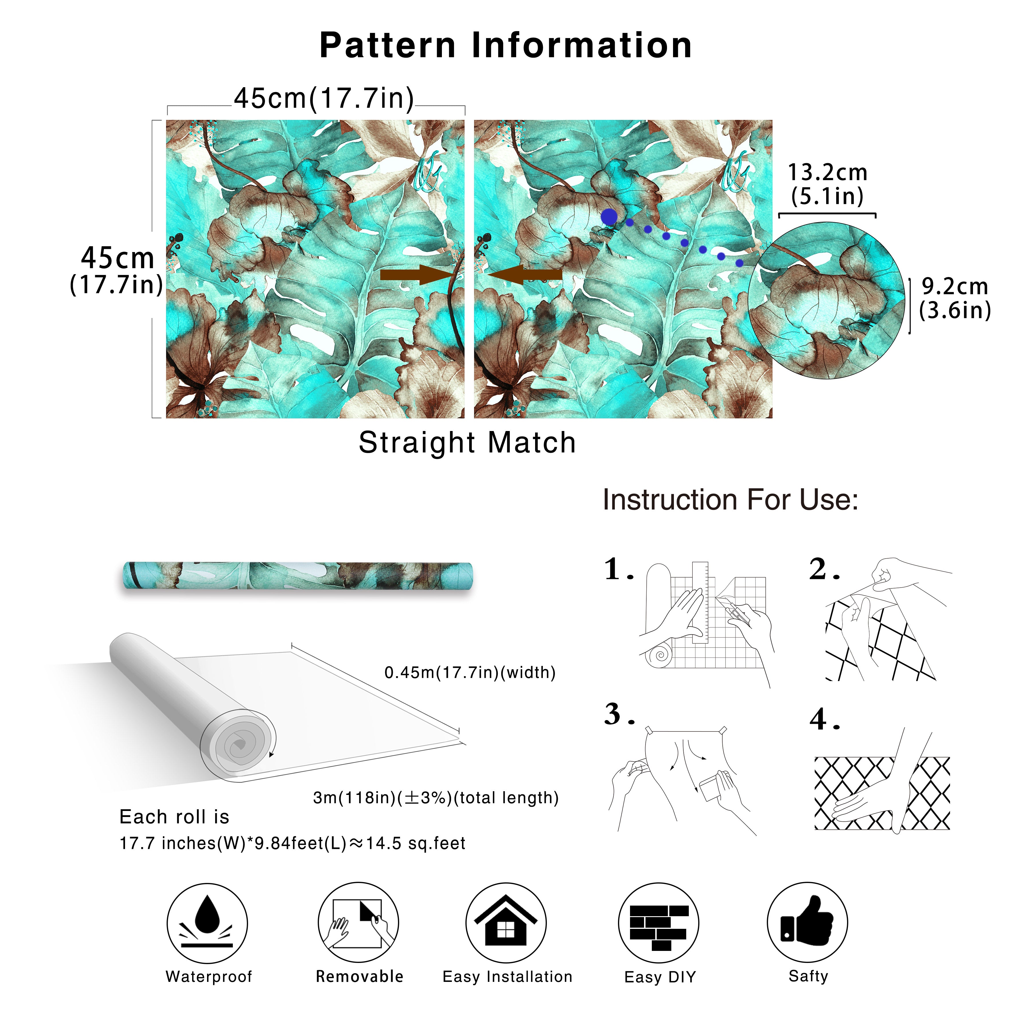 HaokHome 93144 Tropical Palm Leaves Peel and Stick Wallpaper Stick on Home Decor