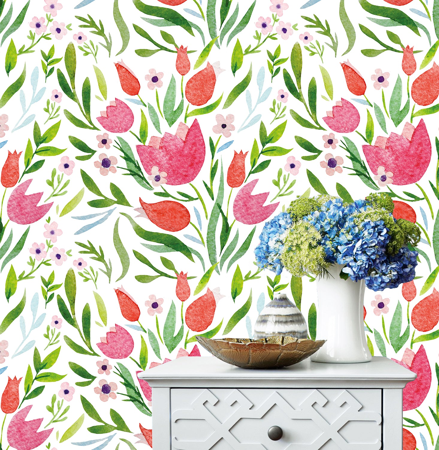 HaokHome 93064 Tulip Floral Wallpaper Peel and Stick Contact Wall Paper Flower Wallpaper