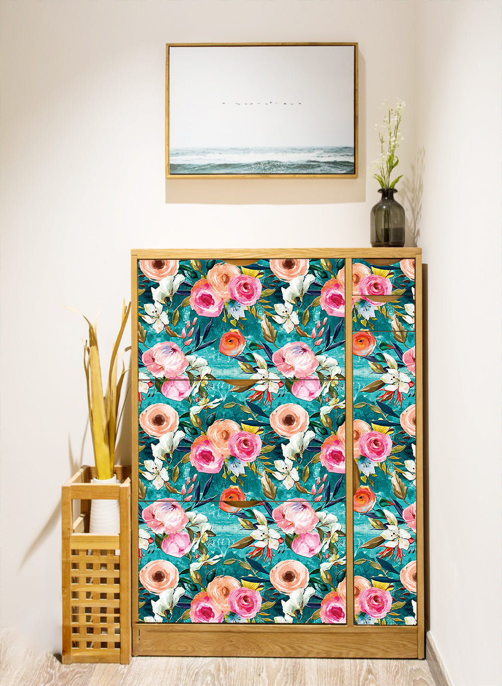 HAOKHOME 93079 Vintage Floral Peel and Stick Wallpaper Emerald/Pink Removable for Bedroom Nursery Decorations