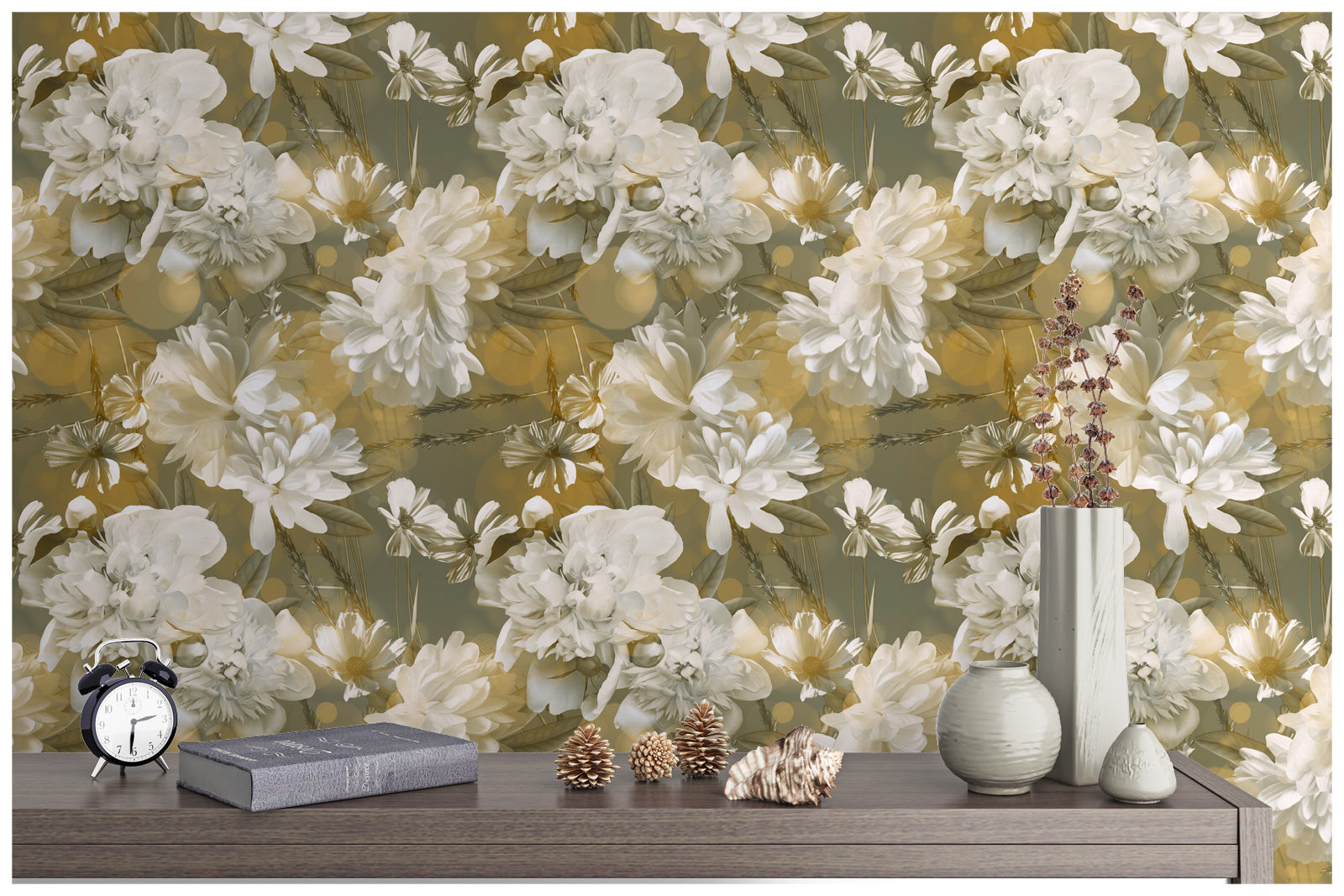 HaokHome 93037 Vintage Wallpaper Peel and Stick Floral Wall Mural Glittery Wallpaper Bronze Home Decor Sticky Paper