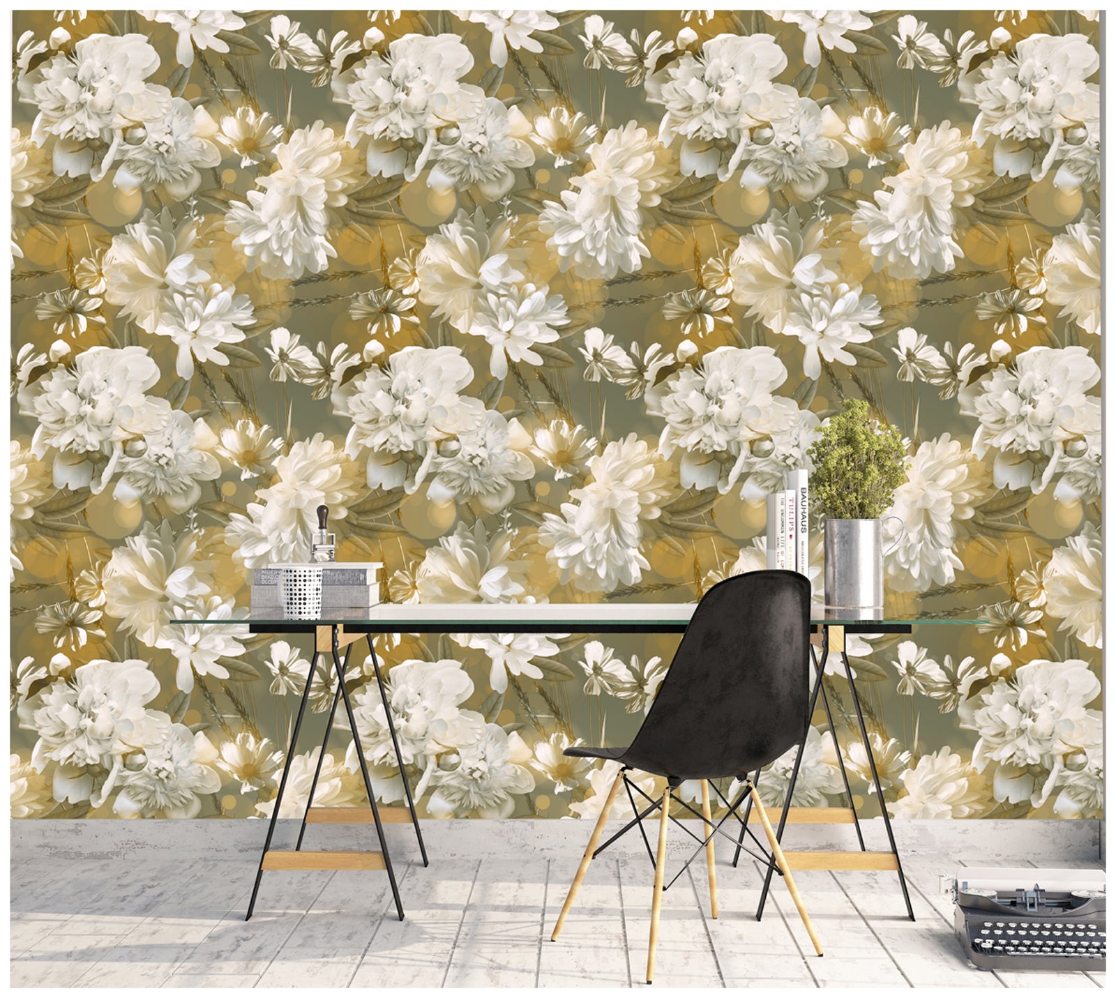 HaokHome 93037 Vintage Wallpaper Peel and Stick Floral Wall Mural Glittery Wallpaper Bronze Home Decor Sticky Paper