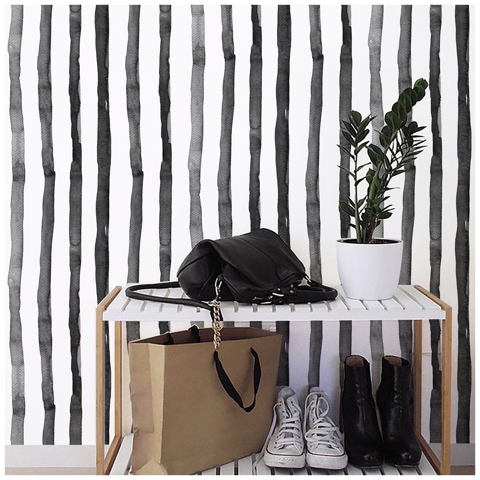 HAOKHOME 96100-2 Watercolor Brush Strokes Stripes Peel and Stick Wallpaper Removable Indigo Black/White Vinyl Self Adhesive Mural
