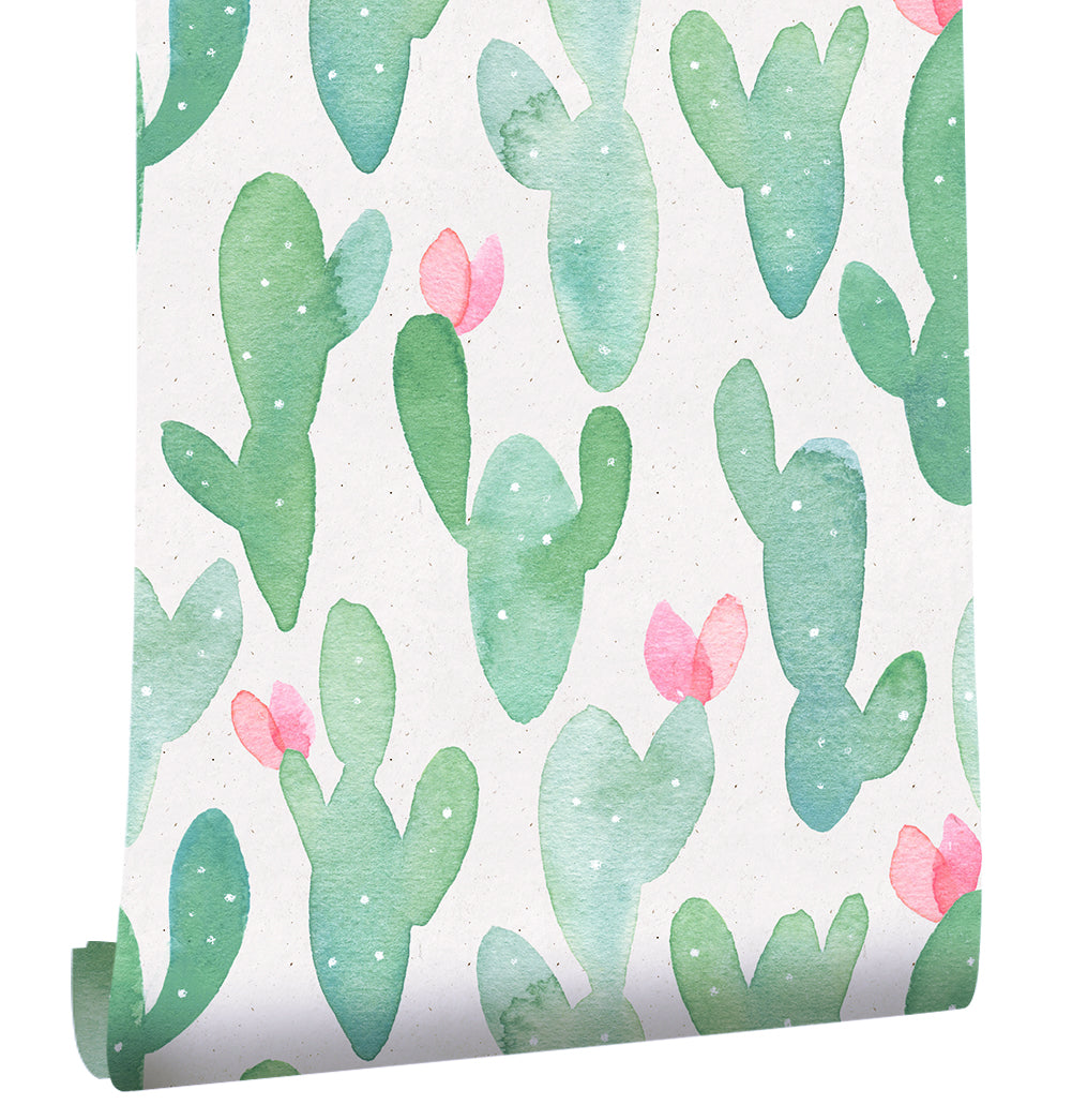 HaokHome 93014 Watercolor Cactus Peel and Stick Wallpaper Removable Contact Wall Paper Sticker Pull for Cabinets Lockers, Green and Pink