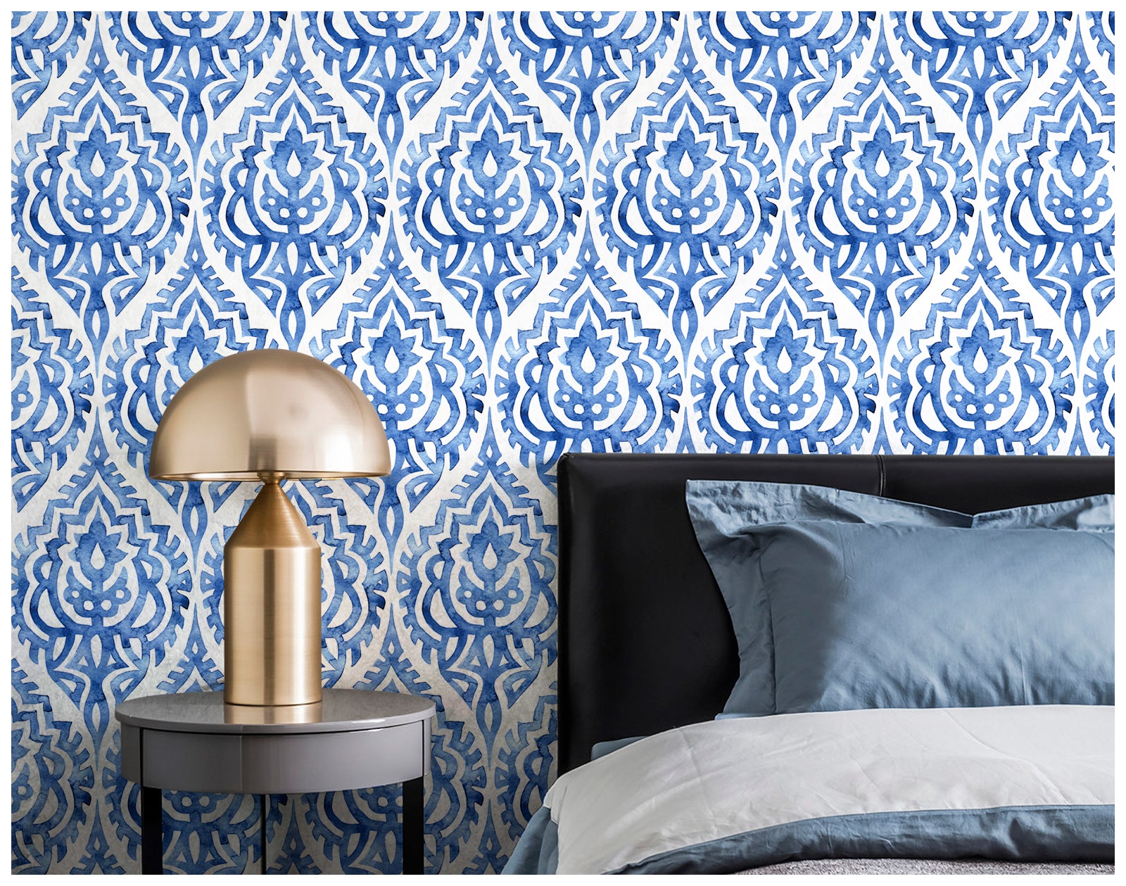 HaokHome 94022-1 Watercolor Damask Peel and Stick Wallpaper Vinyl Self Adhesive Contactpaper