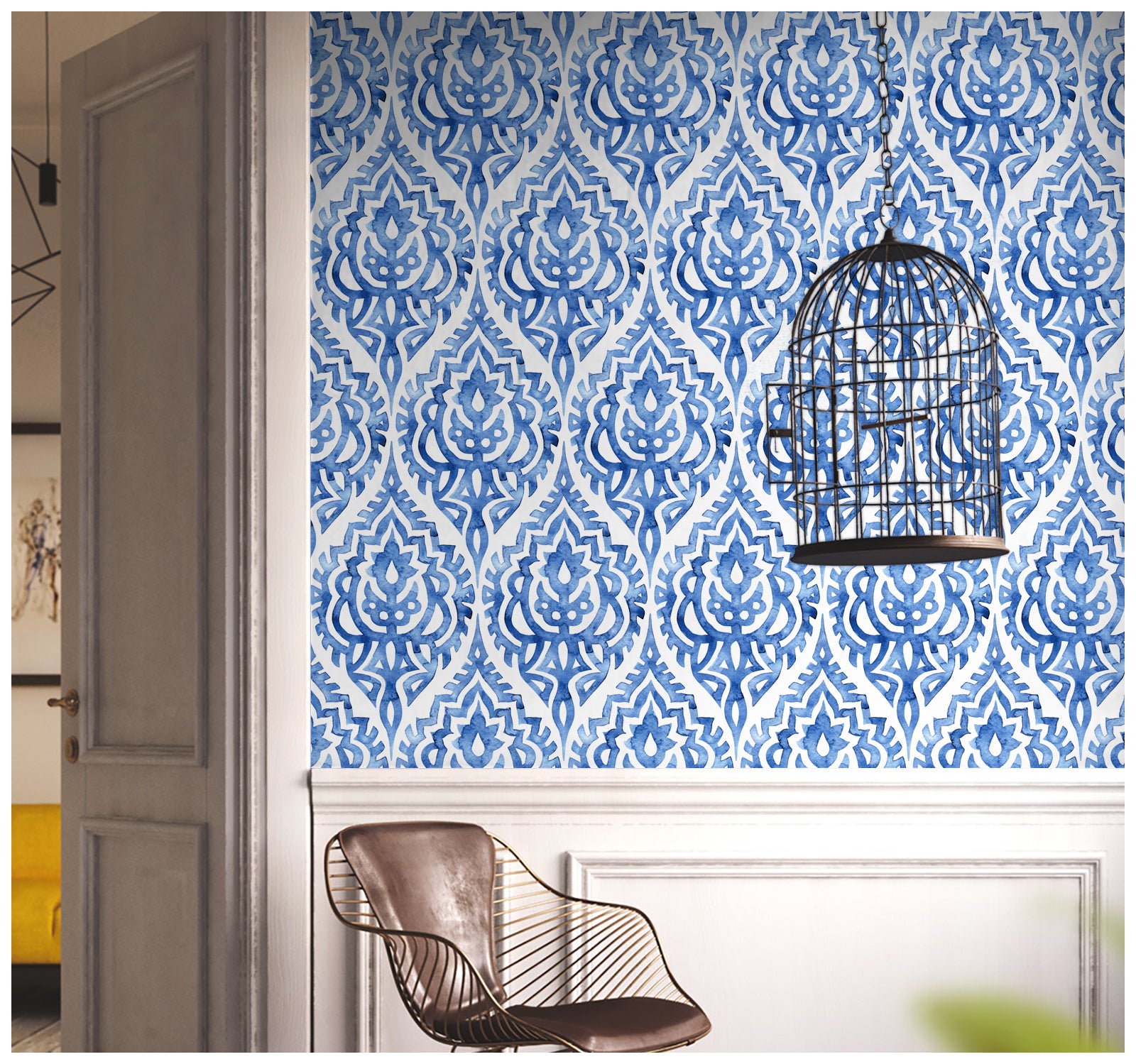 HaokHome 94022-1 Watercolor Damask Peel and Stick Wallpaper Vinyl Self Adhesive Contactpaper