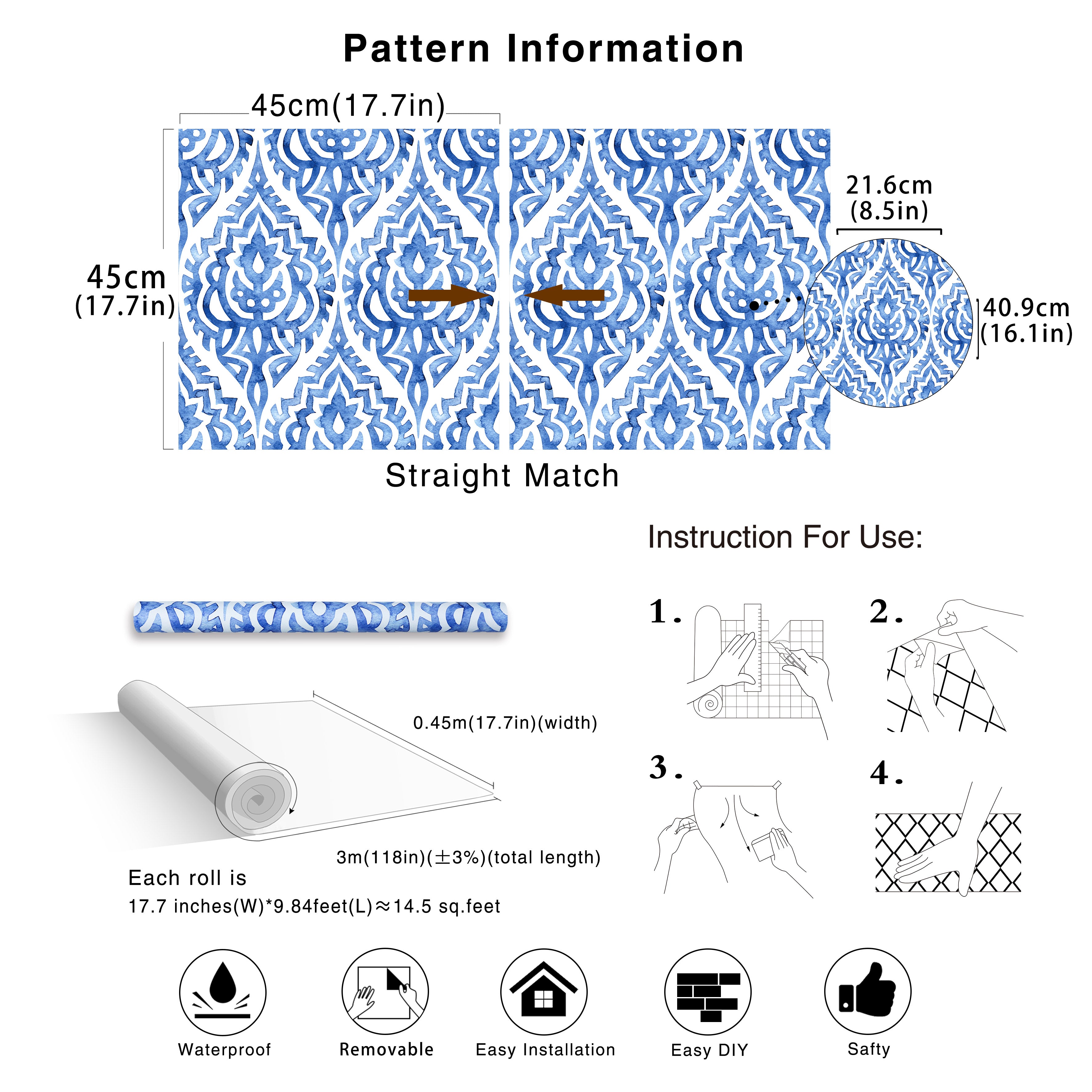 HaokHome 94022-1 Watercolor Damask Peel and Stick Wallpaper Vinyl Self Adhesive Contactpaper