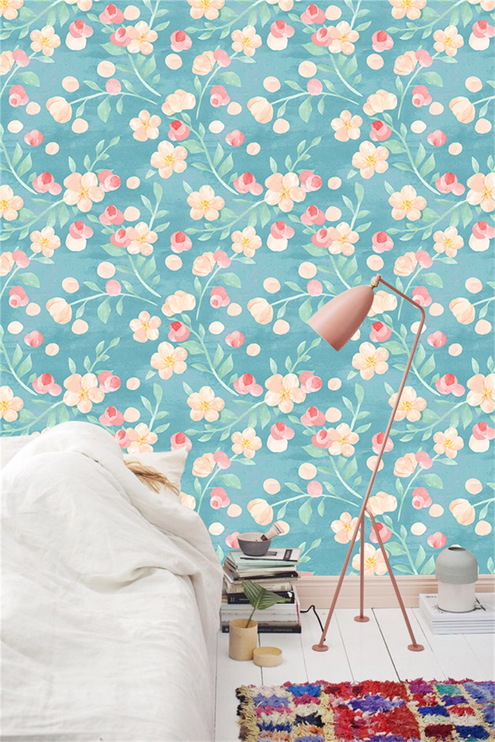 HaokHome 93030 Watercolor Floral Contact Paper for Cabinets Shelf Liner Peel and Stick Blue Removable Self Adhesive Wall Paper