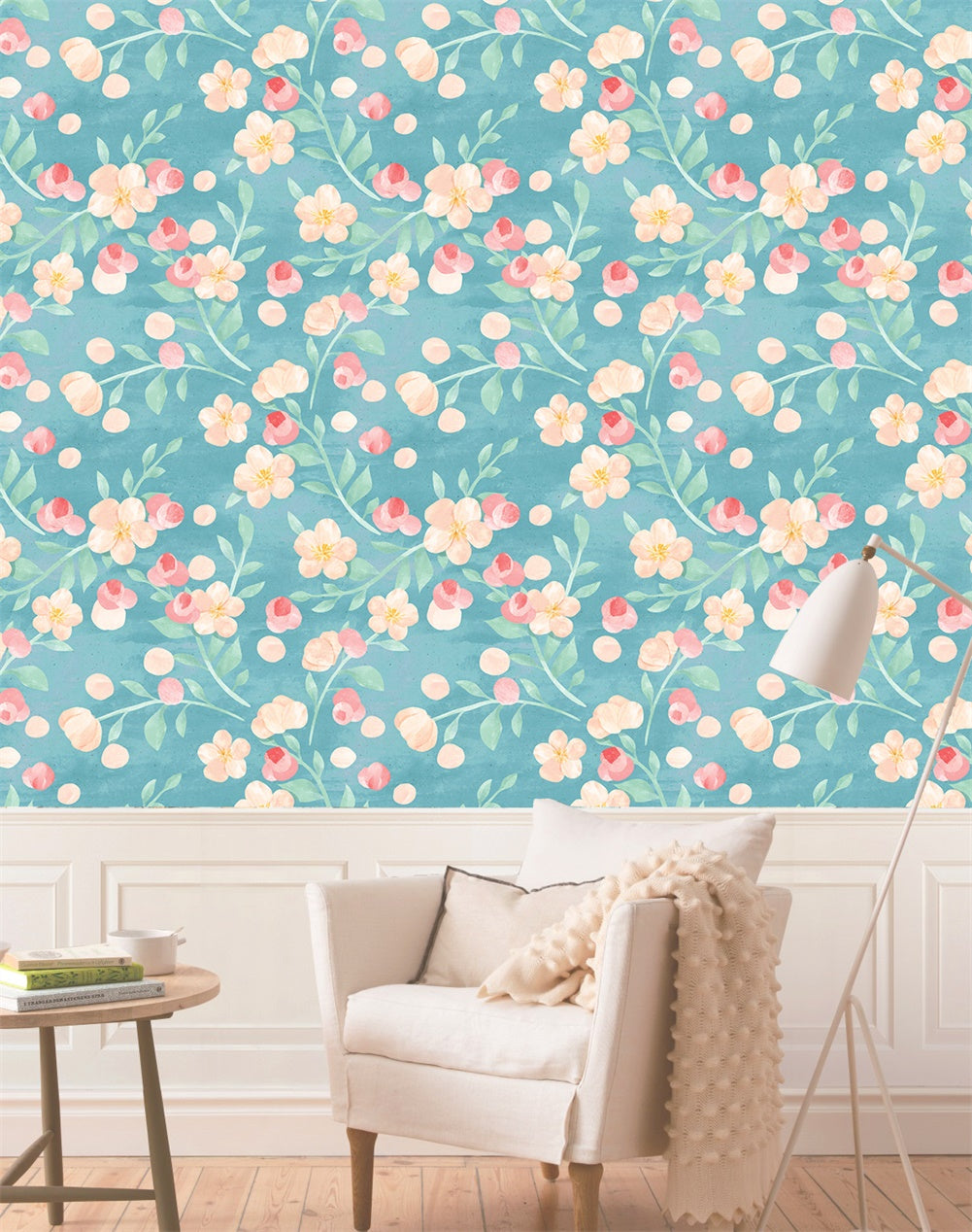 HaokHome 93030 Watercolor Floral Contact Paper for Cabinets Shelf Liner Peel and Stick Blue Removable Self Adhesive Wall Paper